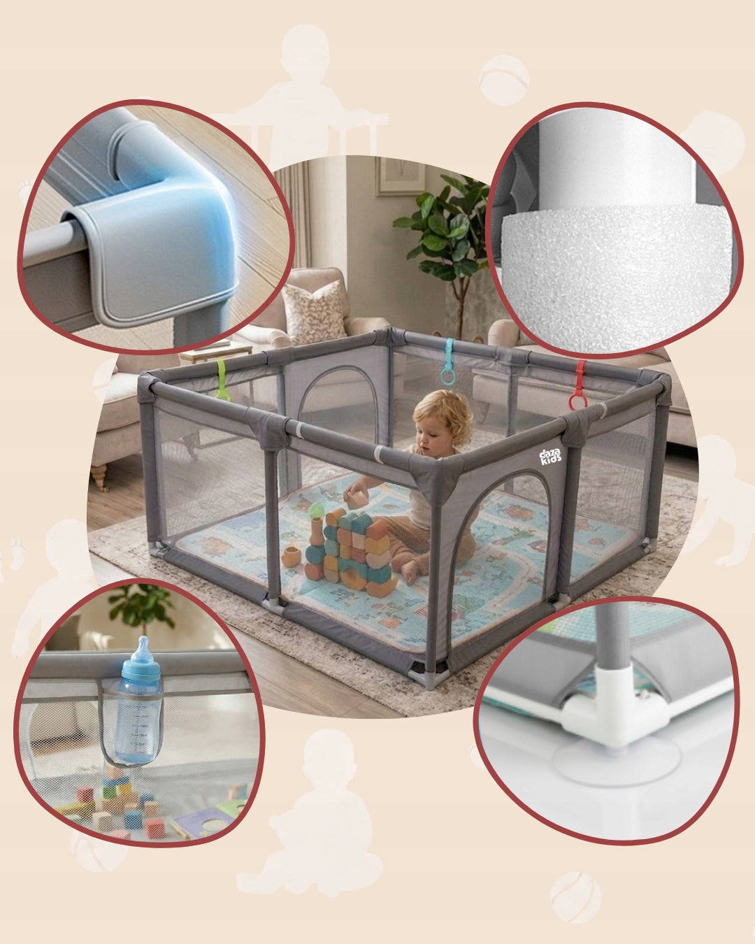 BABY PLAYPEN INFANTS 130x130 DRY POOL HANDLES BAG MAT BALLS Manufacturer code DS-I-0002