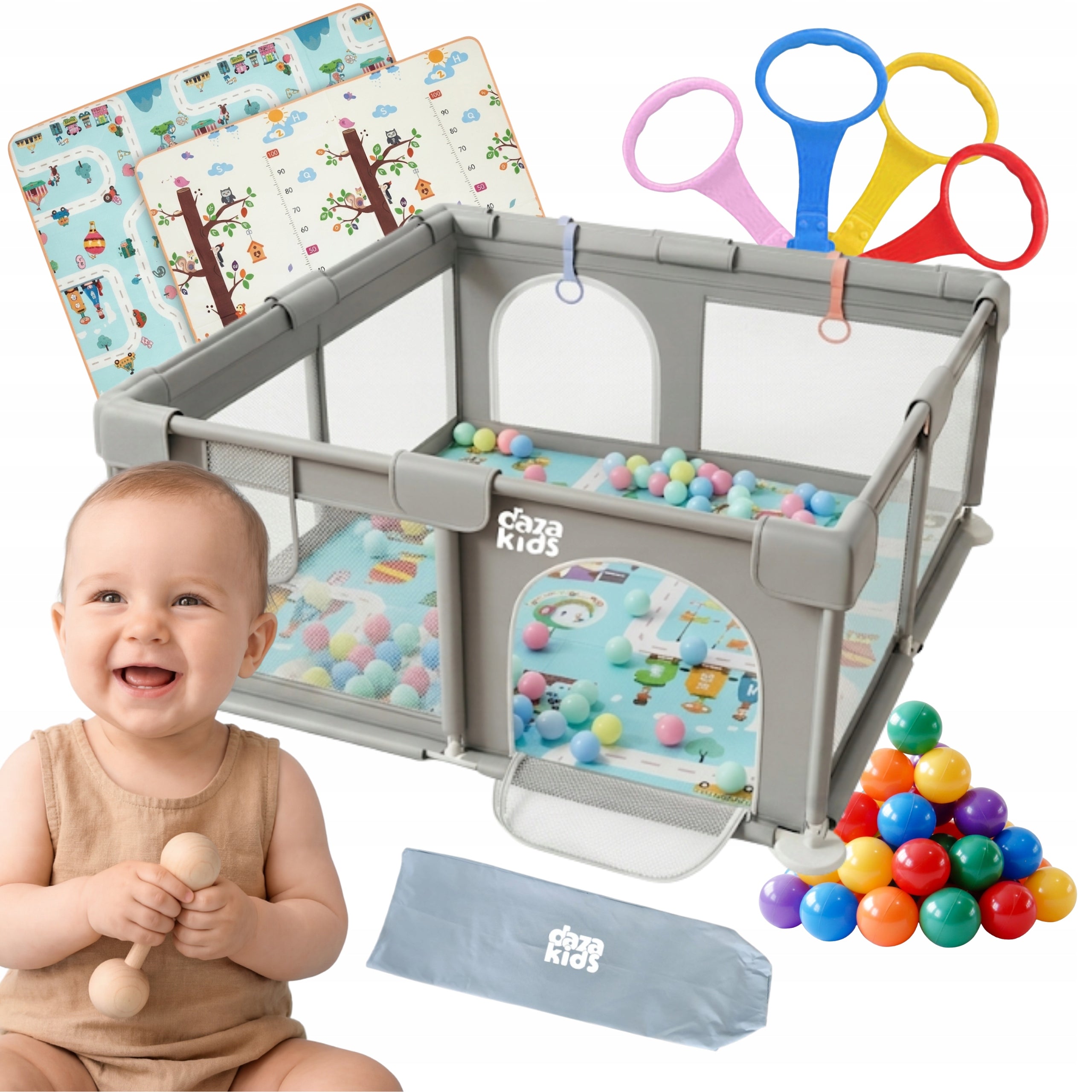 BABY PLAYPEN INFANTS 130x130 DRY POOL HANDLES BAG MAT BALLS