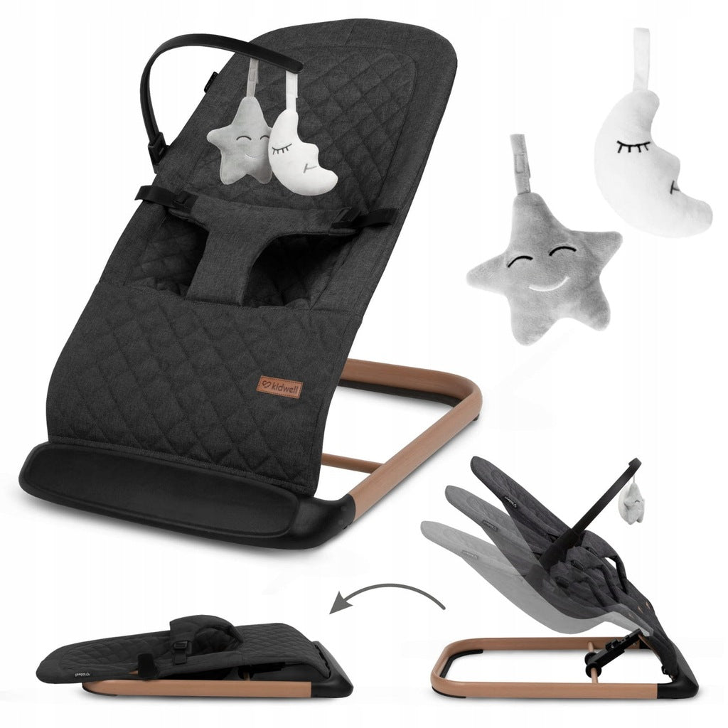 BABY ROCKER LOUNGER 2in1 KIDWELL LARO BLACK/WOODEN FOLDING
