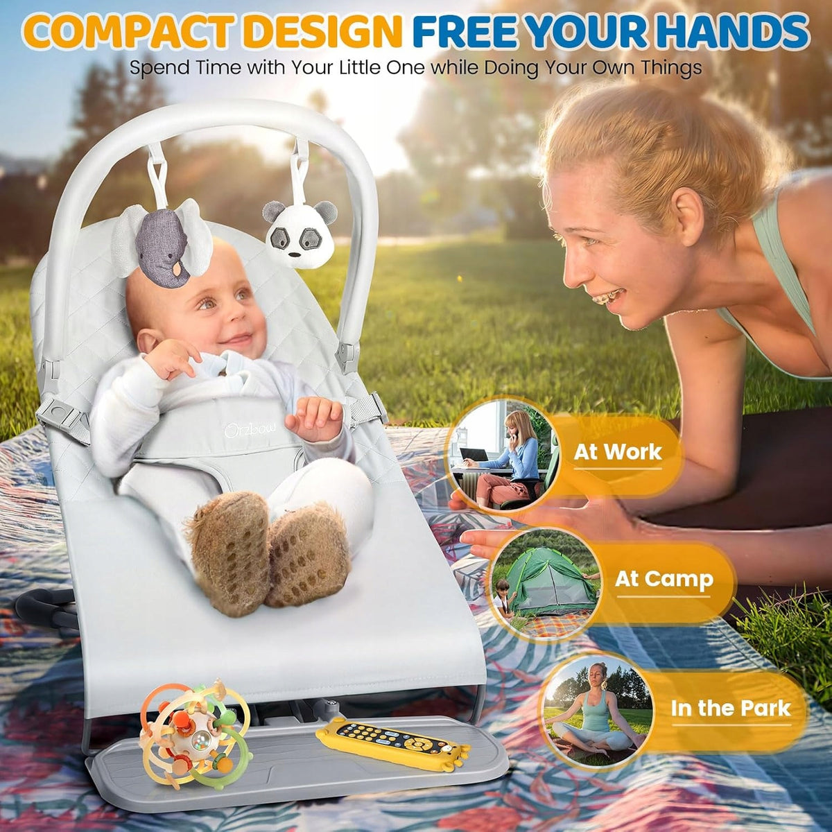 BABY ROCKER RECLINER ADJUSTABLE WITH HEADBAND Packaging status original