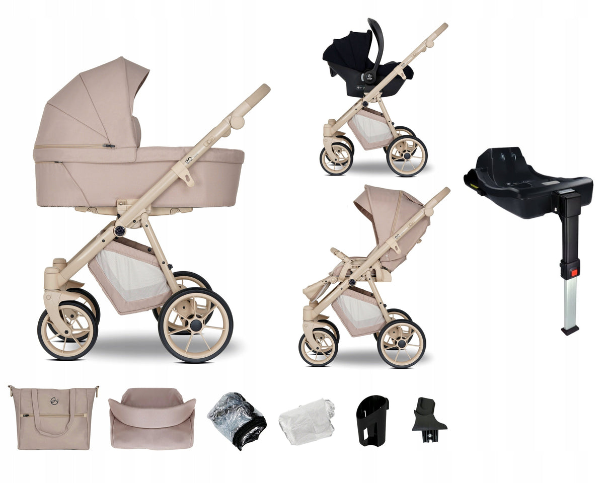 BABY STROLLER 4in1 EMJOT EQ TAUPE beige multifunctional ISOFIX base accessories