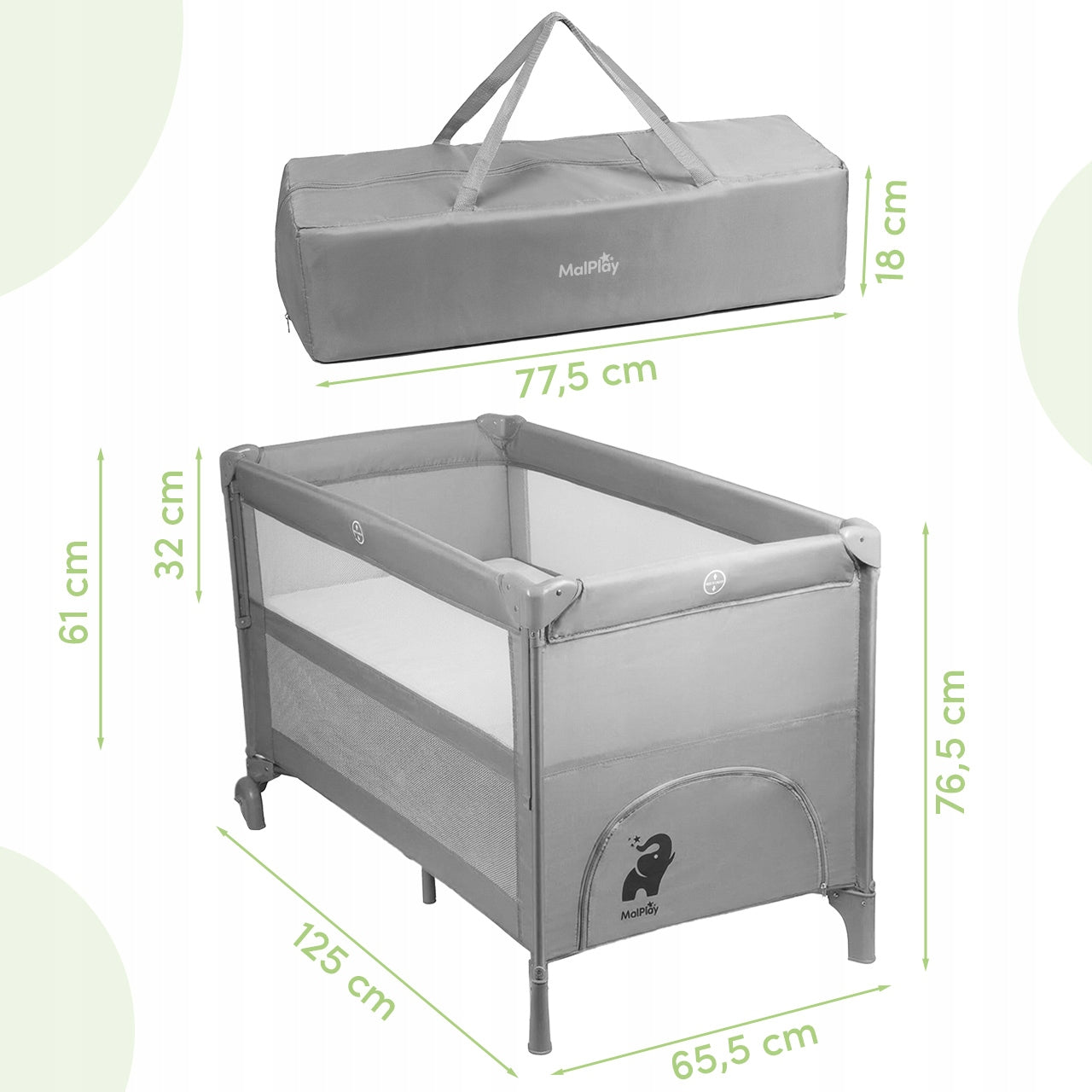 BABY TRAVEL COT FOLDING DELIVERY PLAYPEN BAG 60x120CM GREY Packaging status original