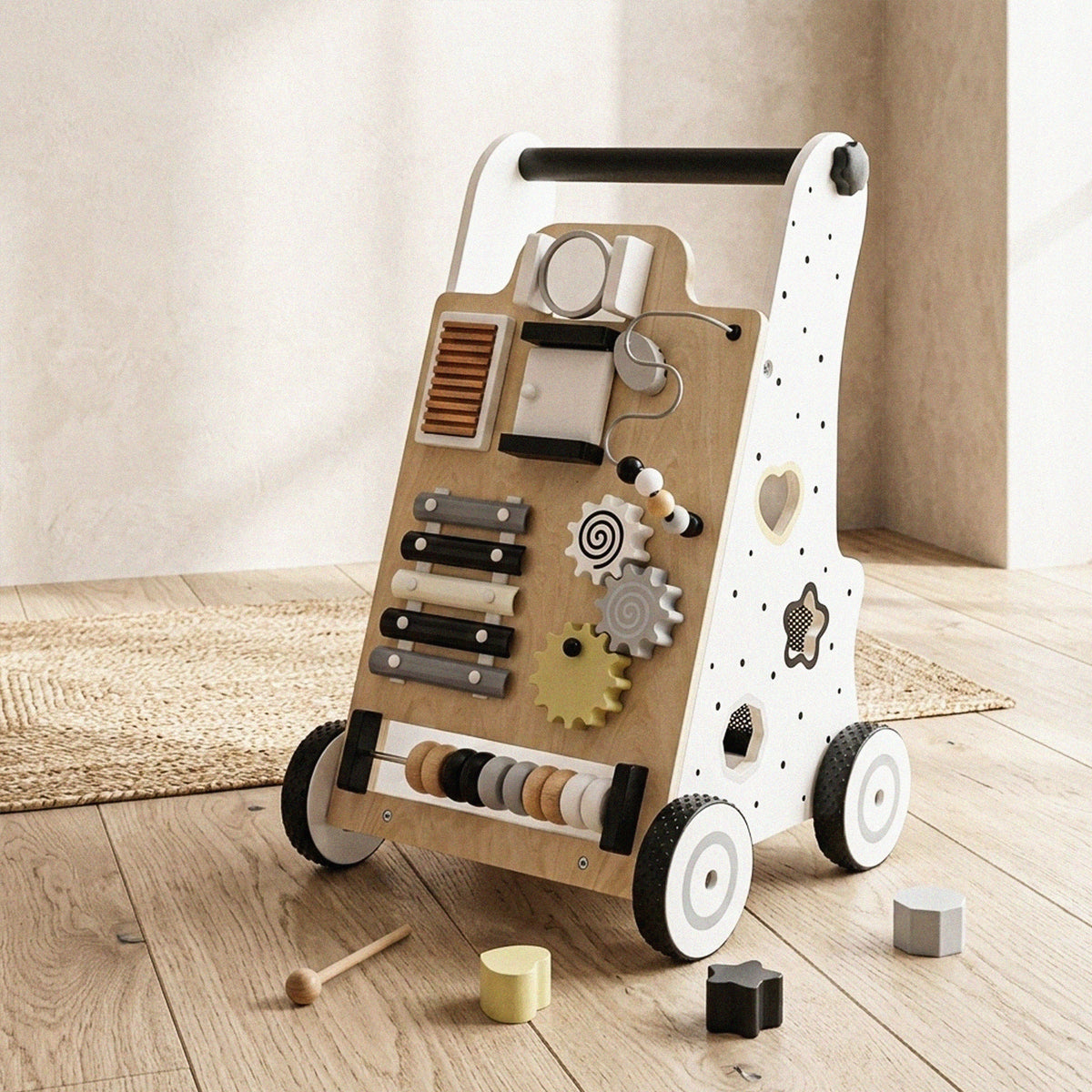 BABY WALKER SENSORY PUSHER Educational Manipulative Wooden Packaging status original
