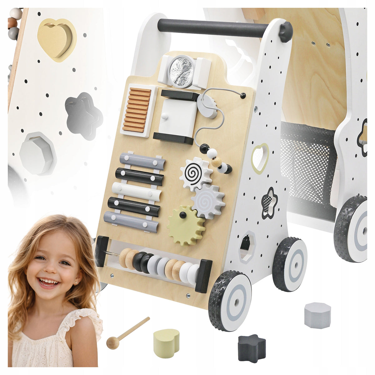 BABY WALKER SENSORY PUSHER Educational Manipulative Wooden