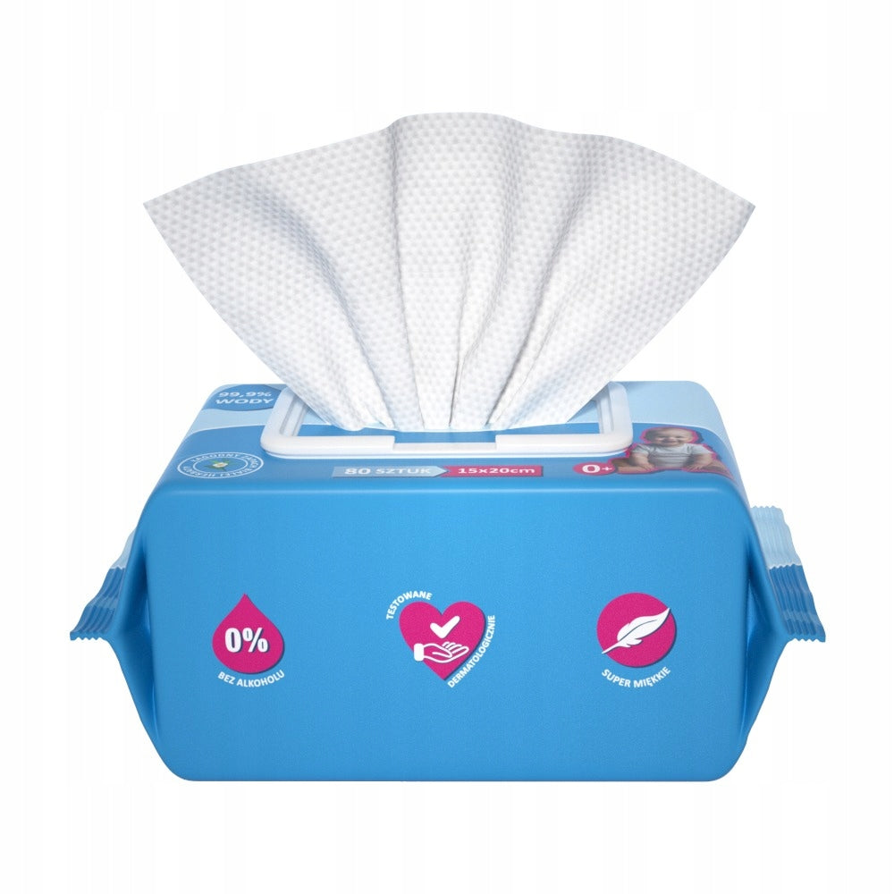 BABY WET WIPES 99,9% WATER WITH CLIP 10 x 80PCS Medical device no