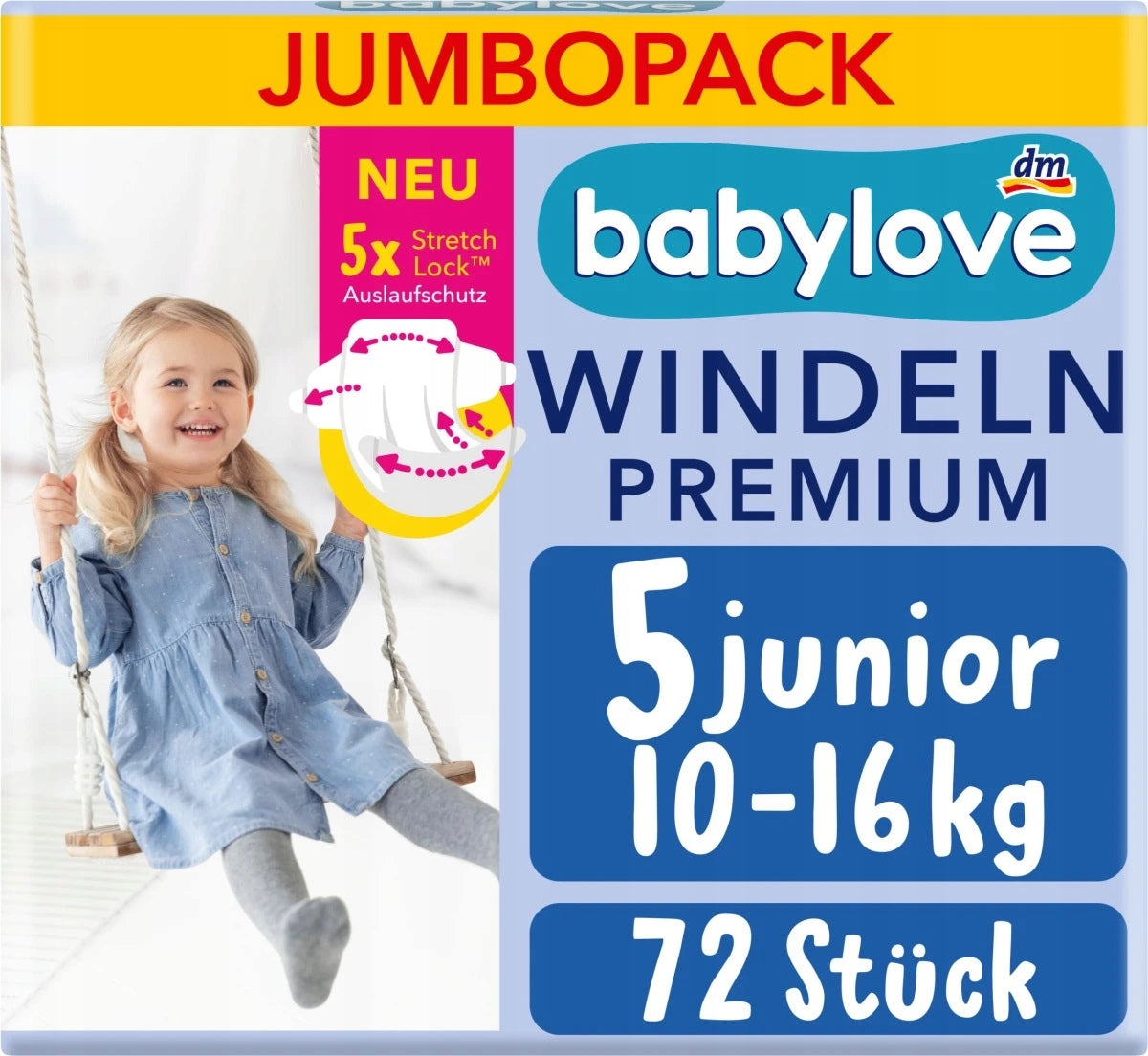 BABYLOVE DIAPERS NO. 5 DIAPERS 72 PIECES JUNIOR PREMIUM 10-16 kg