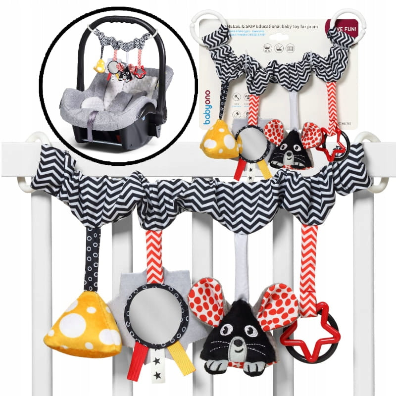 BABYONO CHEESE & SKIP PENDANT FOR STROLLER AND CAR SEAT EDUCATIONAL TOY