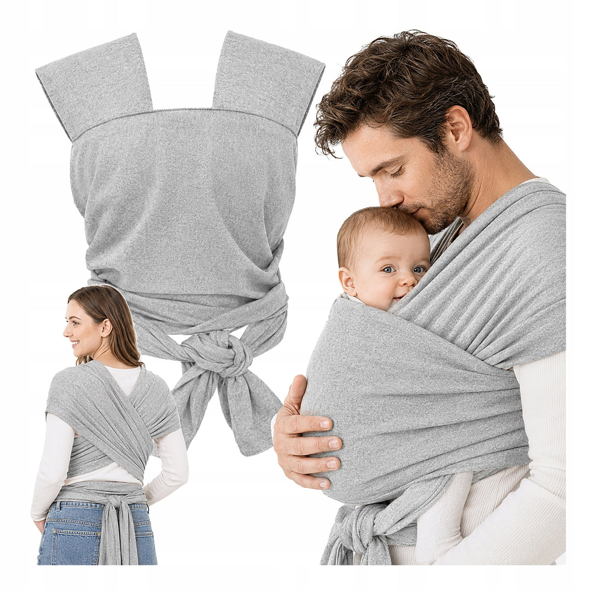 BABYWEARING SCARF ELASTIC 5M CARRIER 20KG GREY