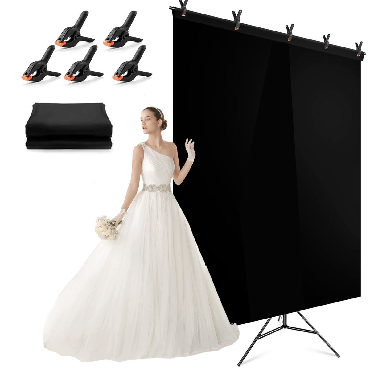 BACKGROUND FOR TAKING PHOTOS 1,5X2M BLACK TRIPOD T PHOTO SET