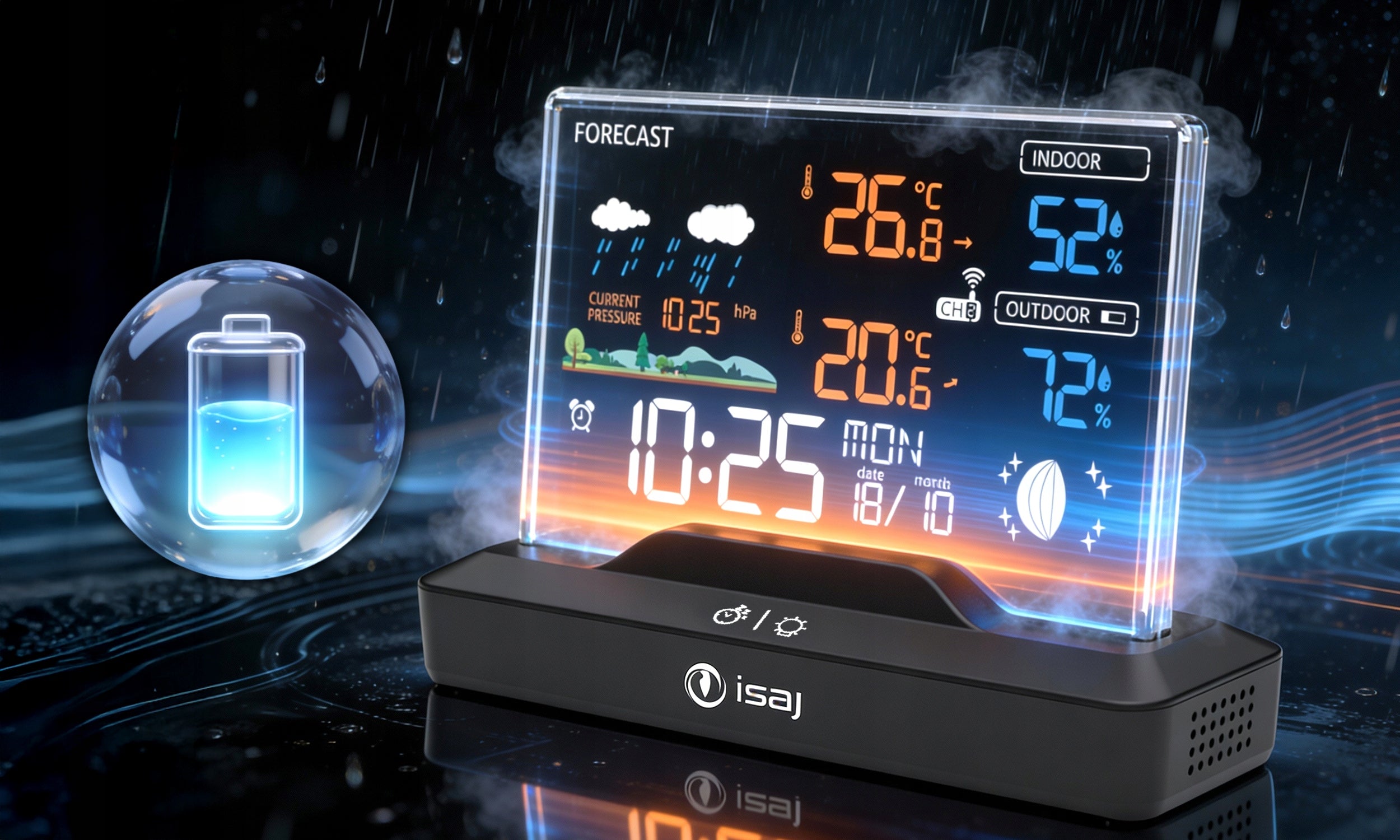 BACKLIT WIRELESS WEATHER STATION THERMOMETER BAROMETER ALARM CLOCK Packaging status original