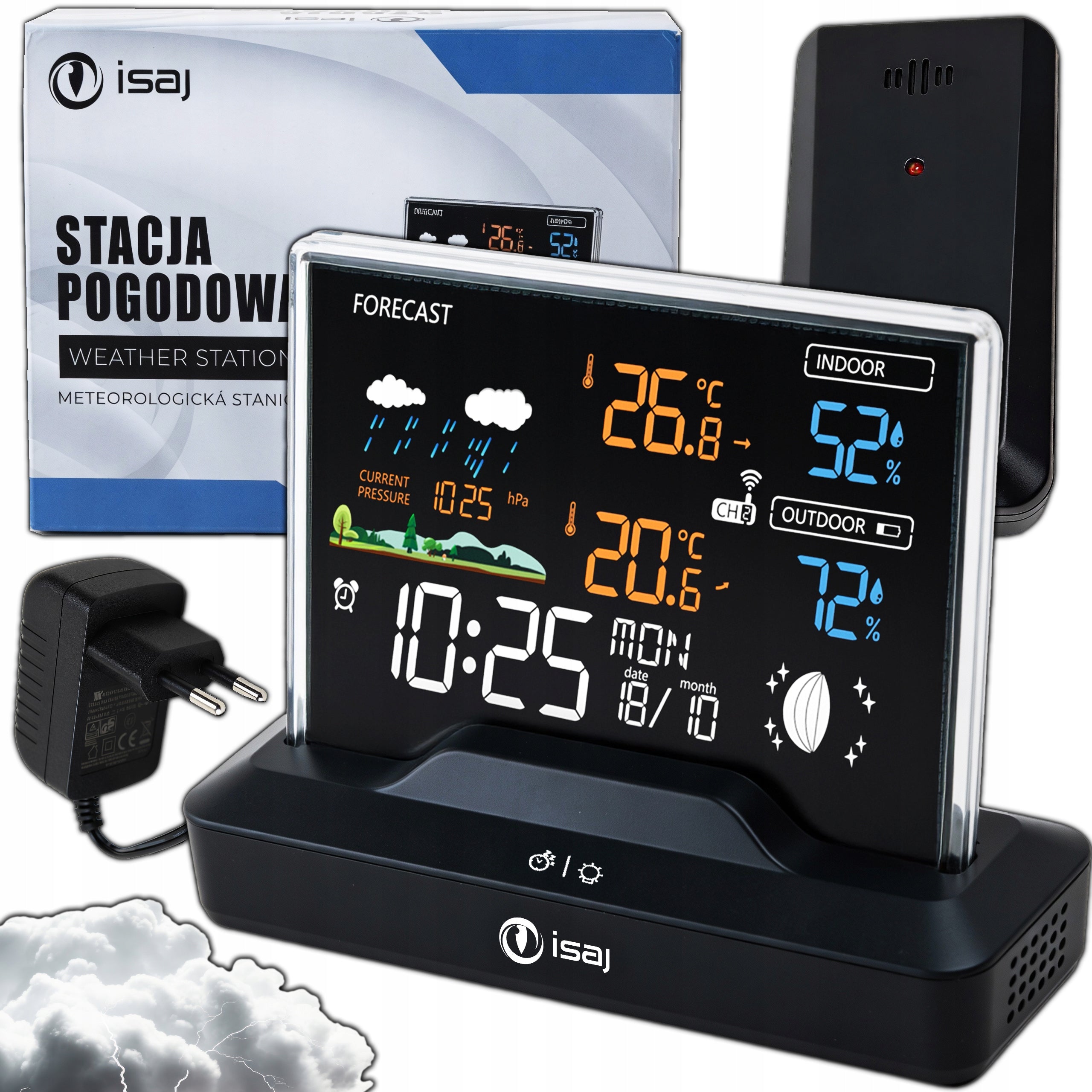BACKLIT WIRELESS WEATHER STATION THERMOMETER BAROMETER ALARM CLOCK