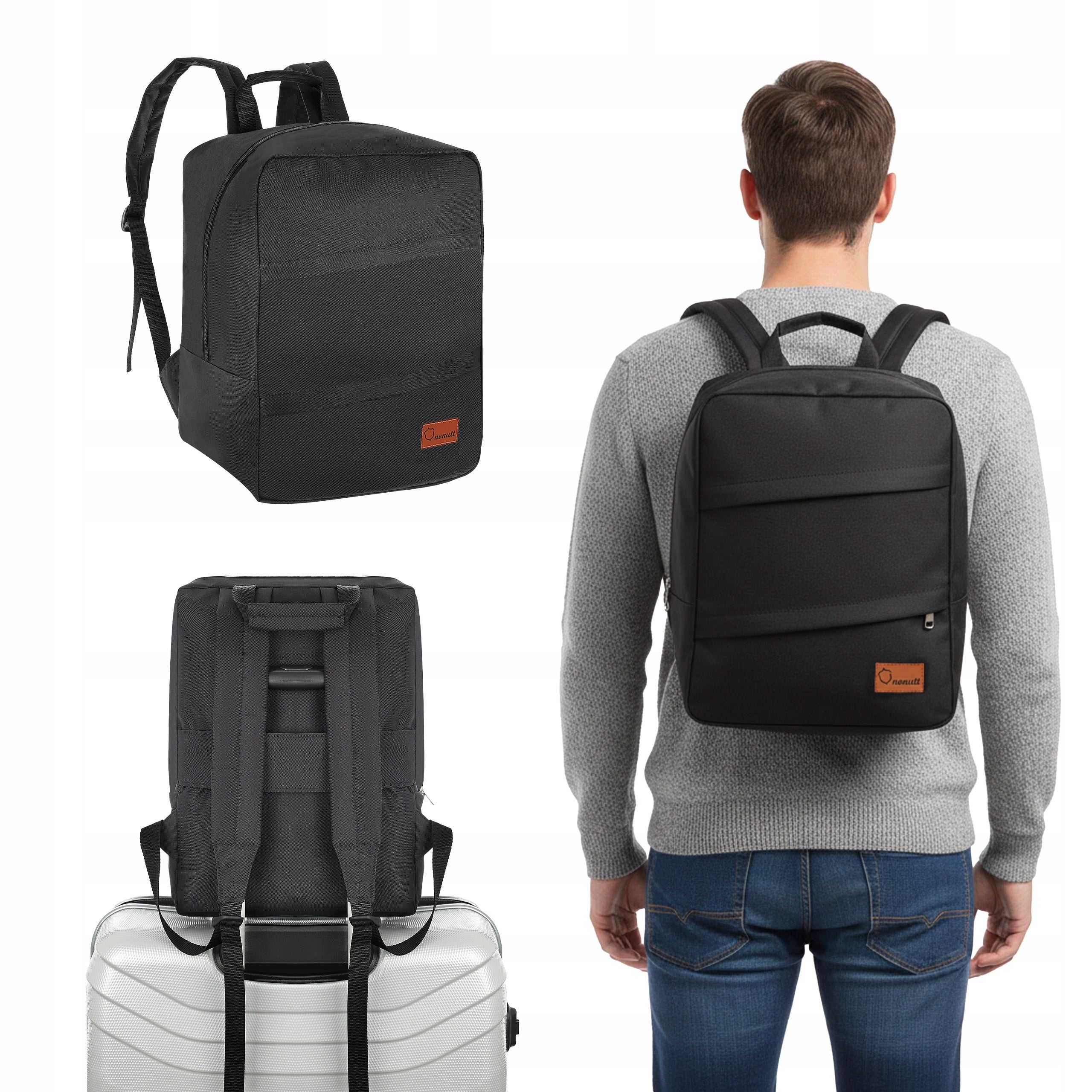 BACKPACK 40x30x20cm HAND LUGGAGE WIZZAIR RYANAIR BLACK FOR AIRPLANE BEVELS