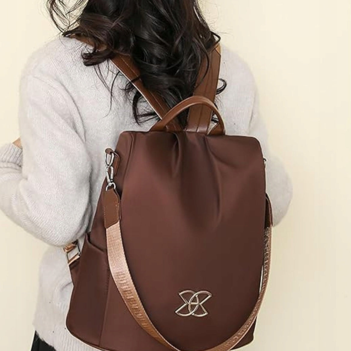 BACKPACK BAG 2IN1 WATERPROOF ELEGANT ANTI-THEFT ROOMY, BROWN Brand no brand