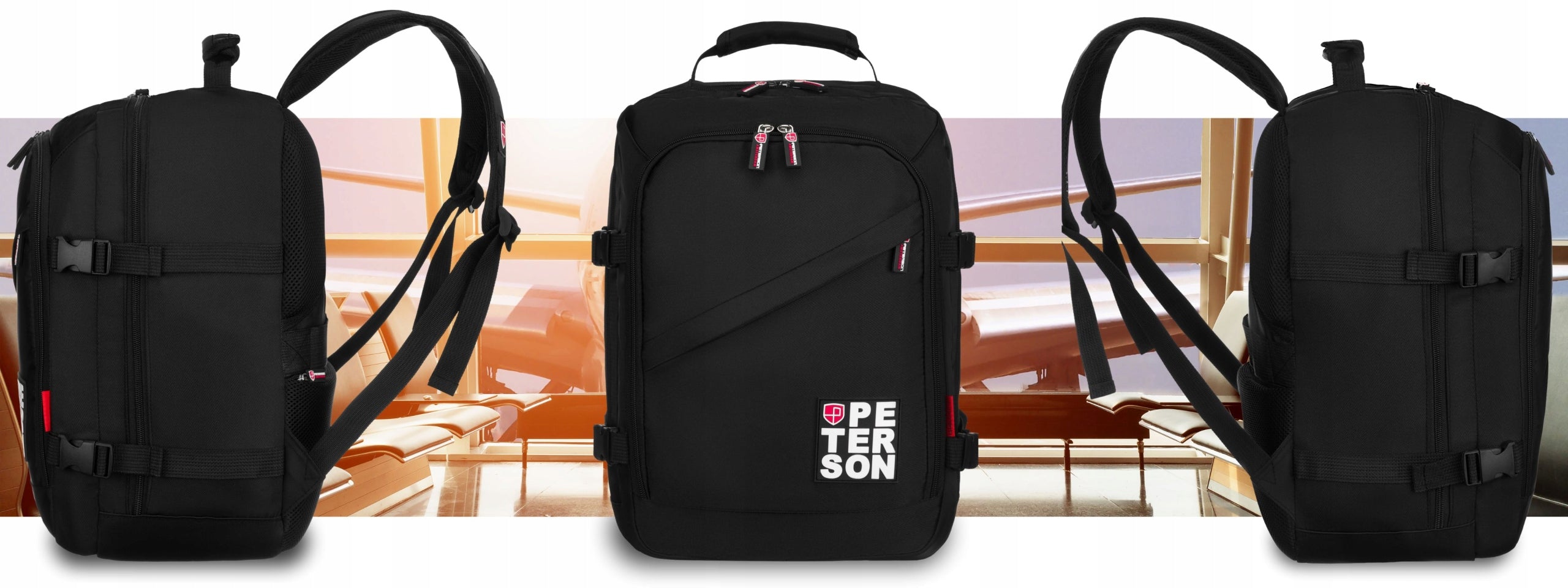 BACKPACK FOR AIRCRAFT 40X30X20 RYANAIR WIZZAIR CARRY-ON LUGGAGE LIGHT PETERSON Manufacturer code PTN 77715-7823-BLACK