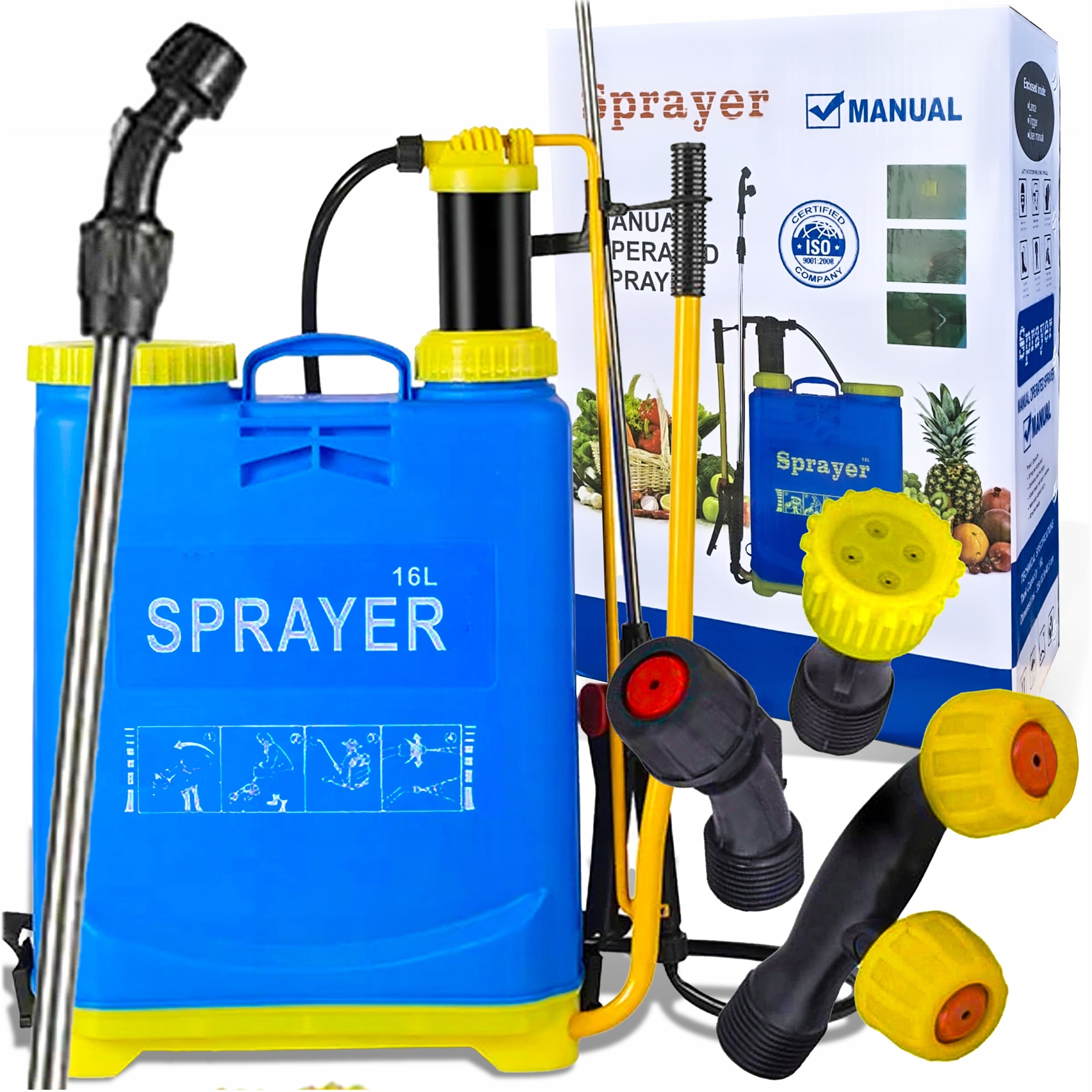 BACKPACK PRESSURE SPRAYER 16L LONG LANCE 100cm HANDHELD GARDEN