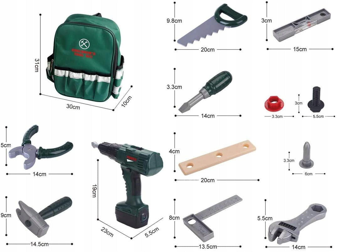 BACKPACK TOOLS FOR CHILDREN WORKSHOP SET XXL DRILL HAMMER WRENCH SAW Brand click4TOYS