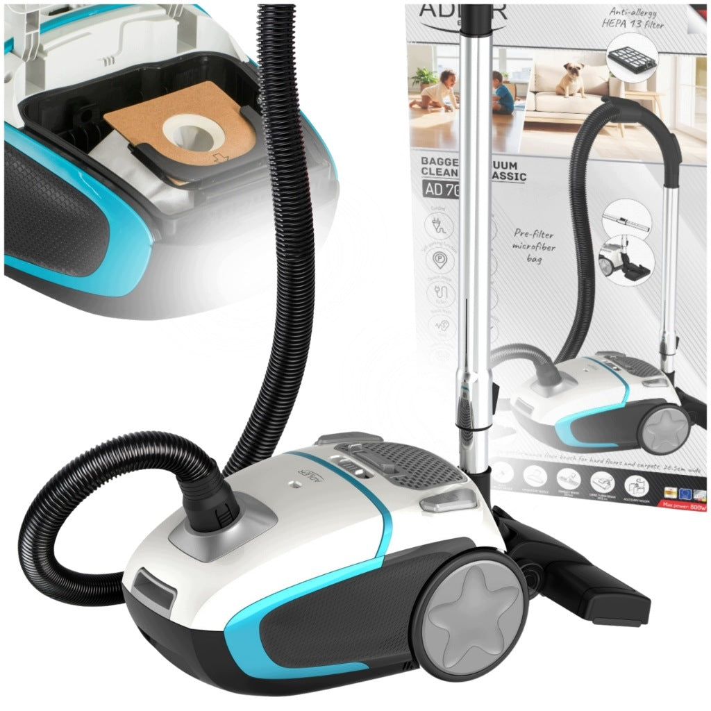 BAGGED VACUUM CLEANER POWERFUL 15kPa TURBO BRUSH HEPA FILTER Power regulation 800W