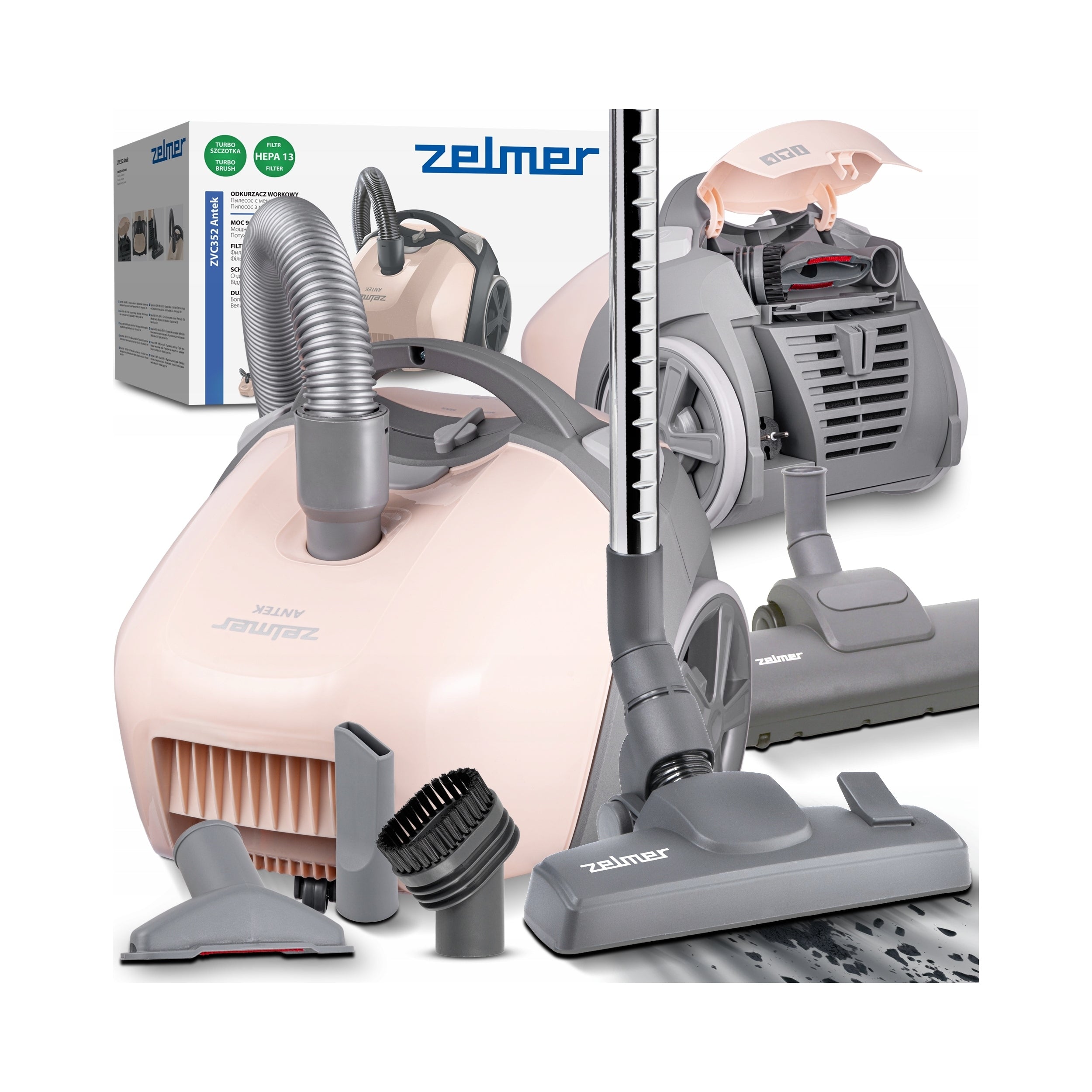 BAGGED VACUUM CLEANER ZELMER ANTEK TRADITIONAL WITH FILTER HEPA TURBO BRUSH 900W Packaging status original