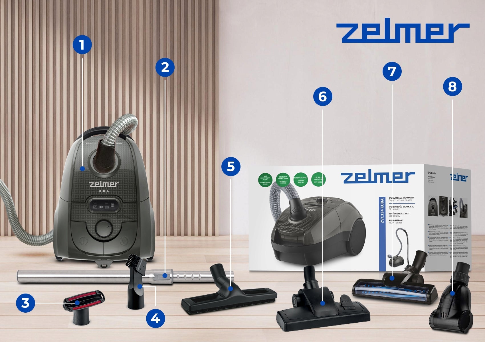BAGGED VACUUM CLEANER ZELMER KUBA TRADITIONAL WITH FILTER HEPA TURBO BRUSH 650W Brand Zelmer
