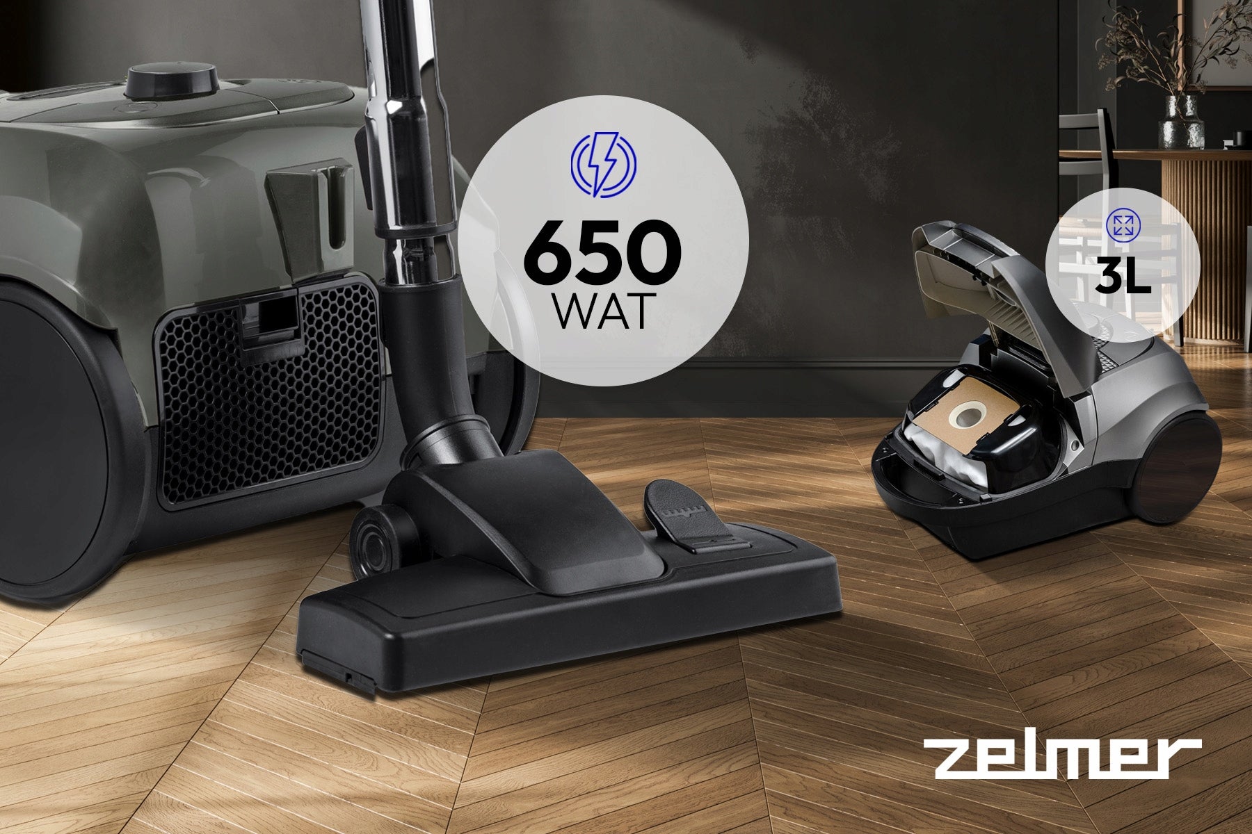 BAGGED VACUUM CLEANER ZELMER KUBA TRADITIONAL WITH FILTER HEPA TURBO BRUSH 650W Model Kuba ZVC334