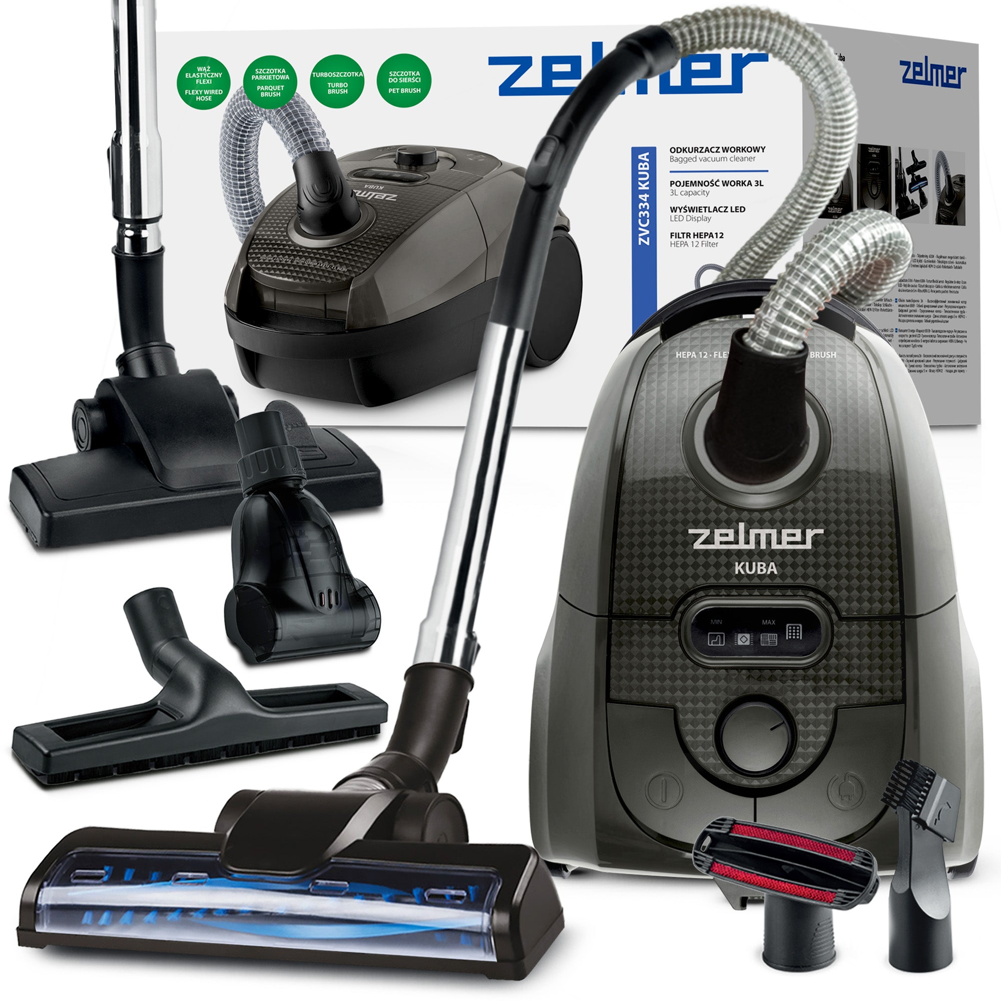 BAGGED VACUUM CLEANER ZELMER KUBA TRADITIONAL WITH FILTER HEPA TURBO BRUSH 650W