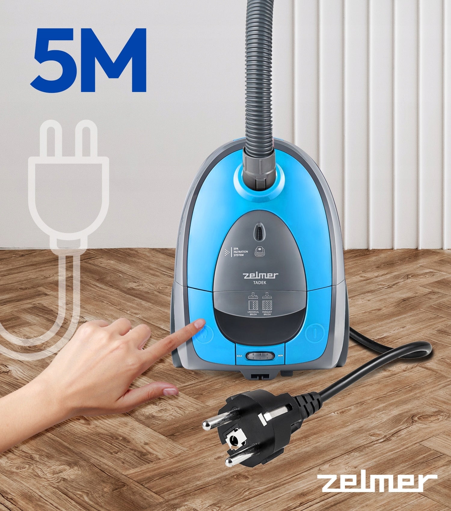 BAGGED VACUUM CLEANER ZELMER TADEK TRADITIONAL WITH TURBO BRUSH FILTER ECO 800W Dominant color blue