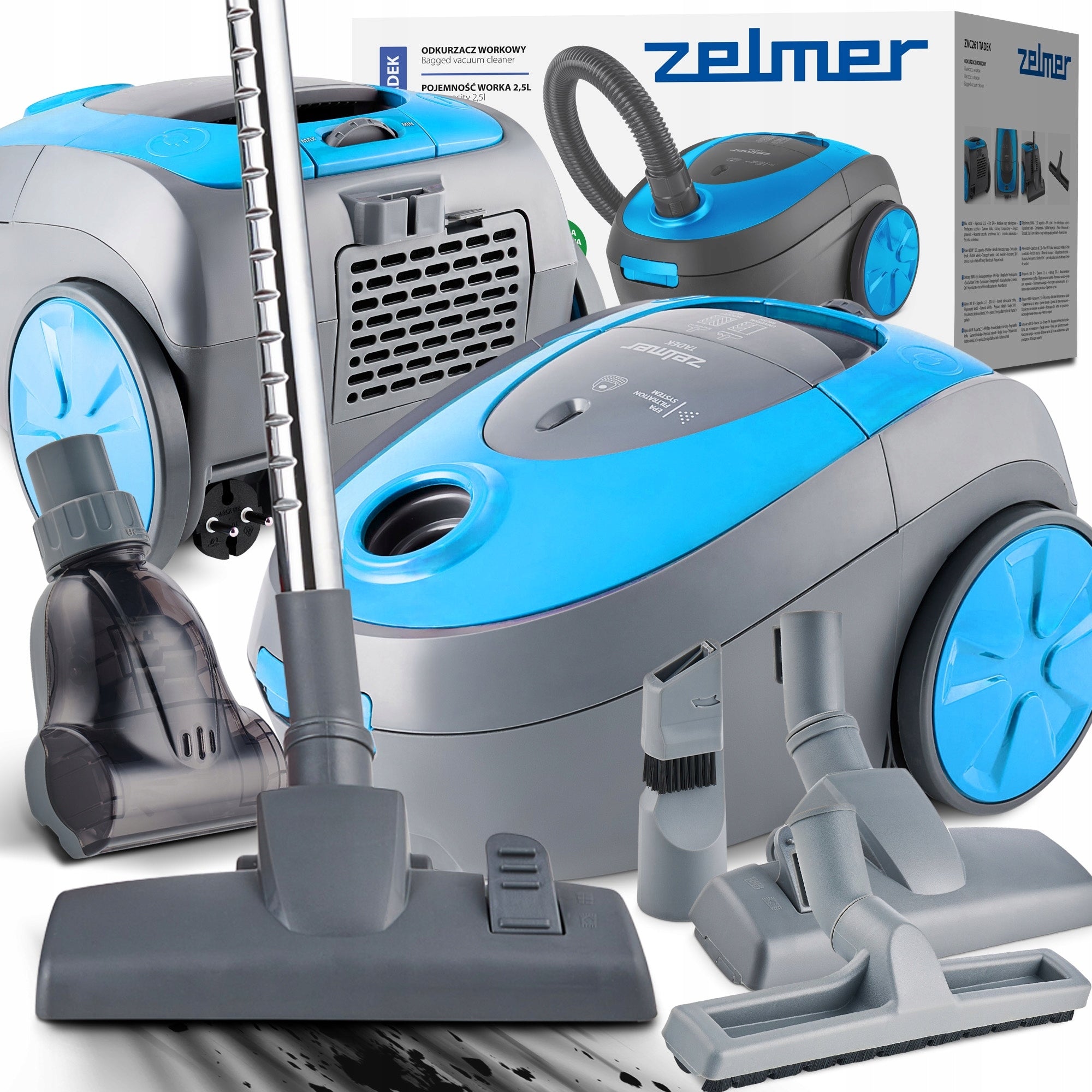 BAGGED VACUUM CLEANER ZELMER TADEK TRADITIONAL WITH TURBO BRUSH FILTER ECO 800W