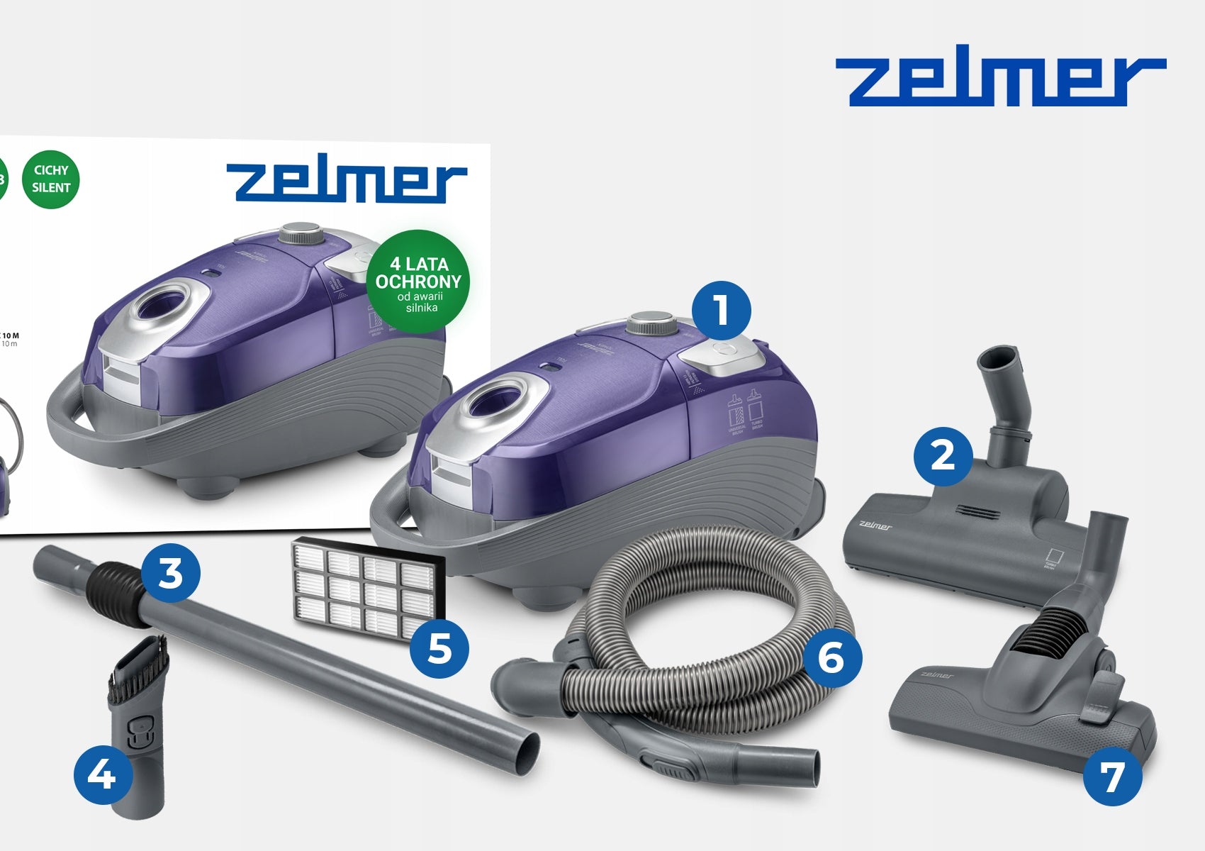 BAGGED VACUUM CLEANER ZELMER TOMEK TRADITIONAL HEPA FILTER ULTRA QUIET 64dB 800W Model ZVC704 Tomek