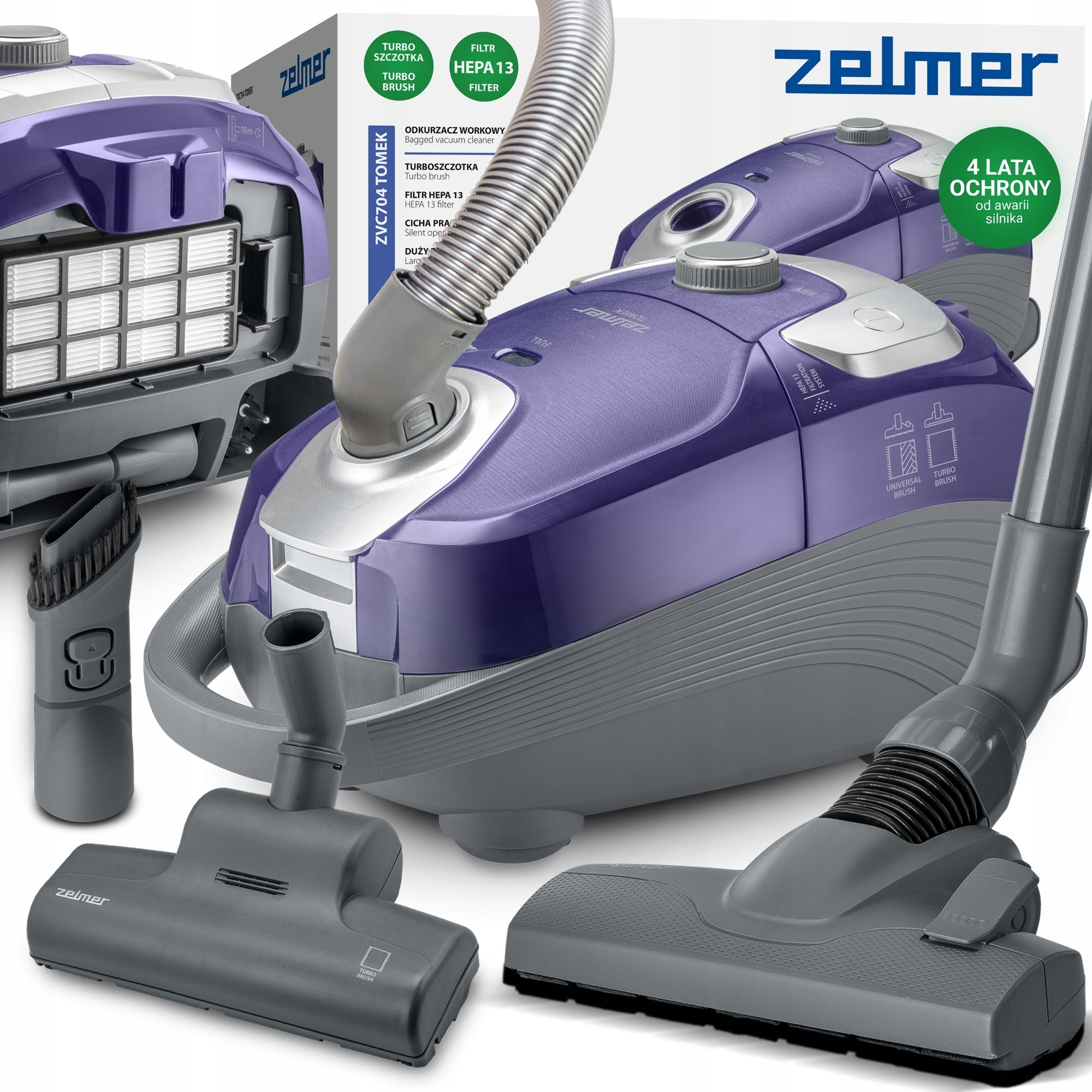 BAGGED VACUUM CLEANER ZELMER TOMEK TRADITIONAL HEPA FILTER ULTRA QUIET 64dB 800W