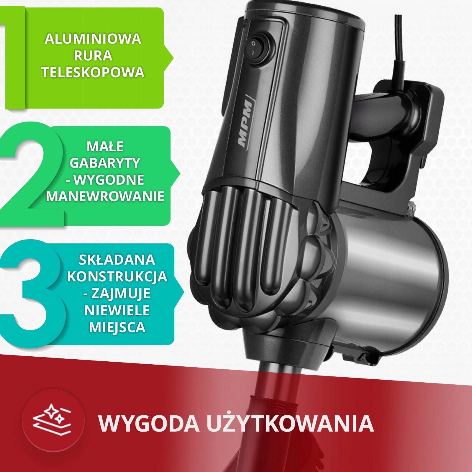 BAGLESS VACUUM CLEANER 600W 2IN1 LIGHTWEIGHT STRONG 7M MPM MOD-74 Manufacturer code MOD-74