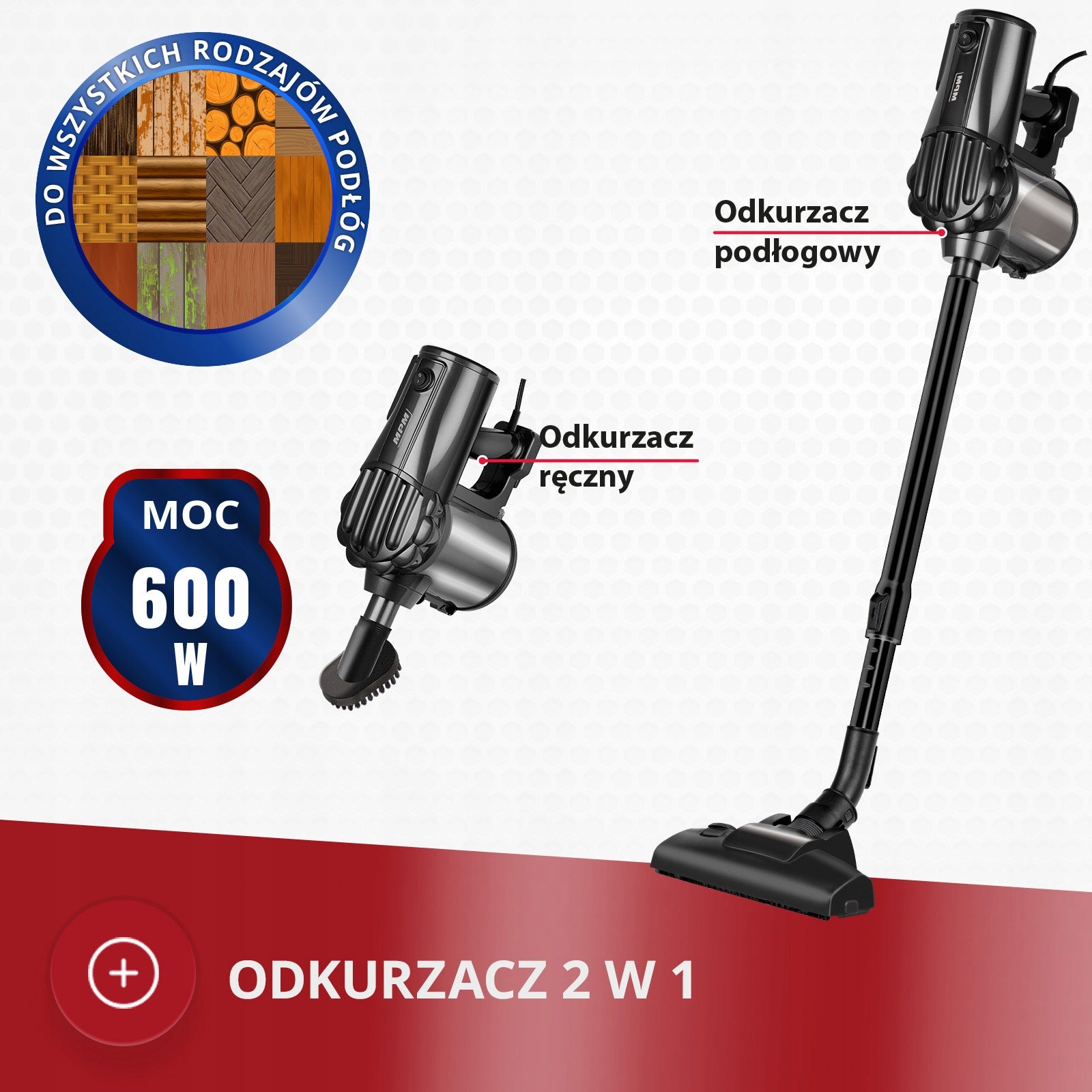 BAGLESS VACUUM CLEANER 600W 2IN1 LIGHTWEIGHT STRONG 7M MPM MOD-74 Packaging status original