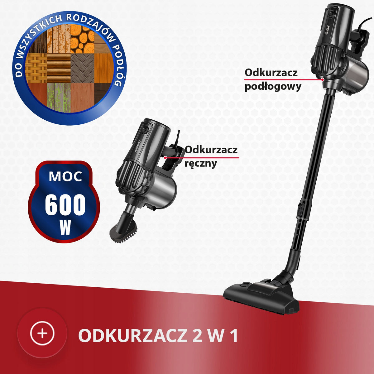 BAGLESS VACUUM CLEANER 600W 2IN1 LIGHTWEIGHT STRONG 7M MPM MOD-74 Packaging status original