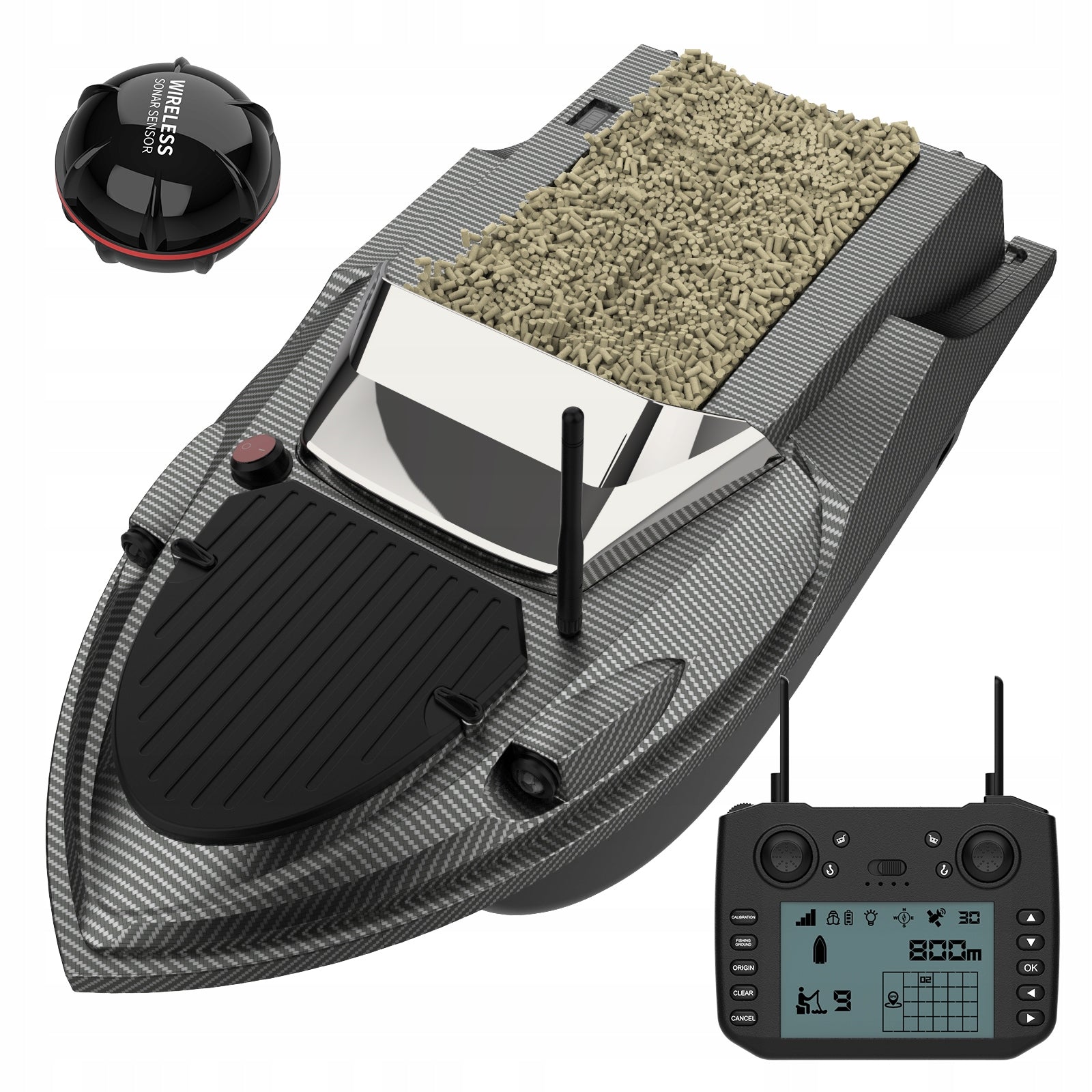 BAIT BOAT FLYTEC V080 GPS, BATTERY 20000mah - SOUNDER, BAG 15km/h Manufacturer code Łódka echosonda i torba GPS 800 METRÓW 15kh/h