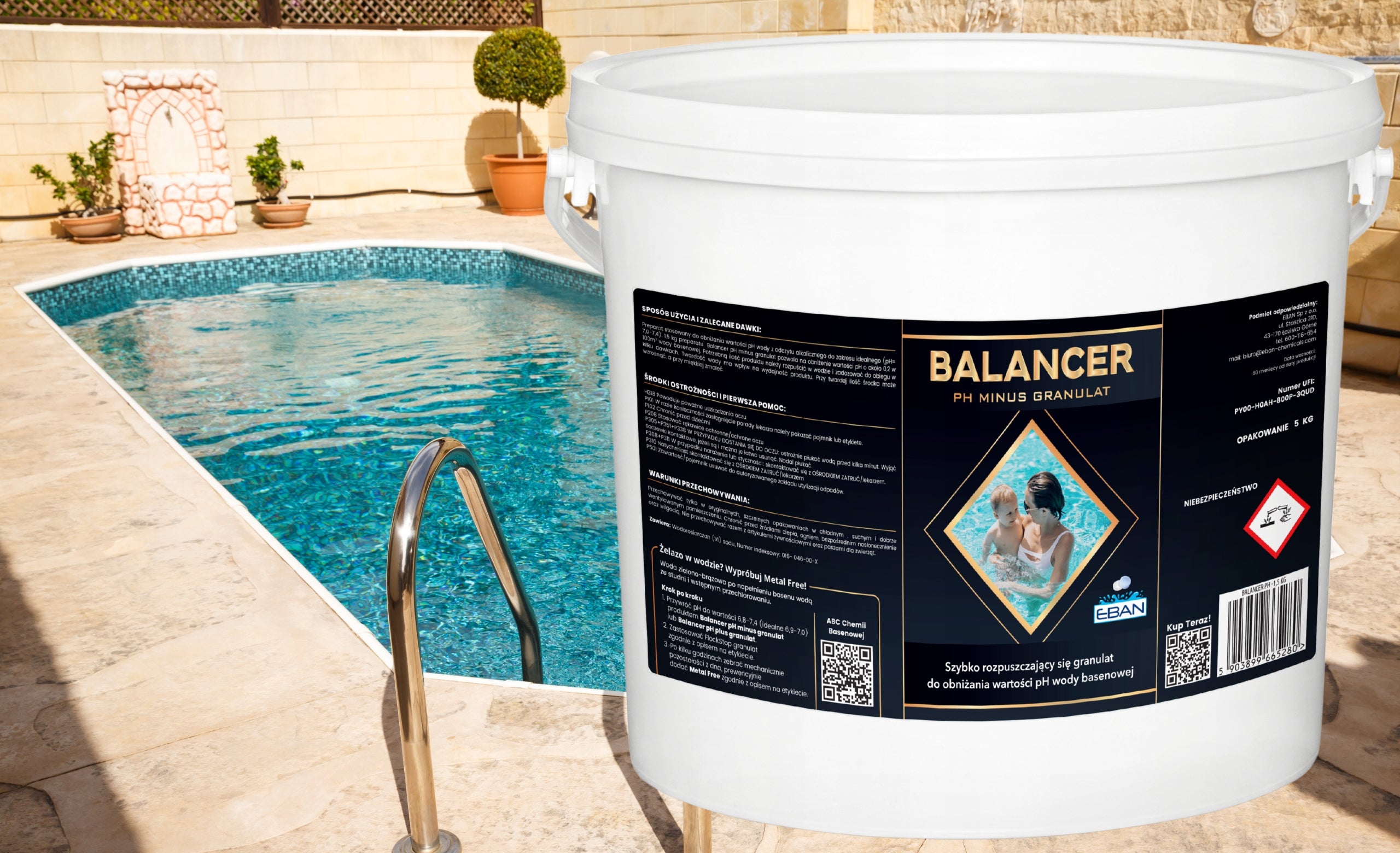BALANCER PH- MINUS FOR SWIMMING POOL GRANULES POOL CHEMISTRY JACUZZI WATER 5KG EBAN Brand EBAN