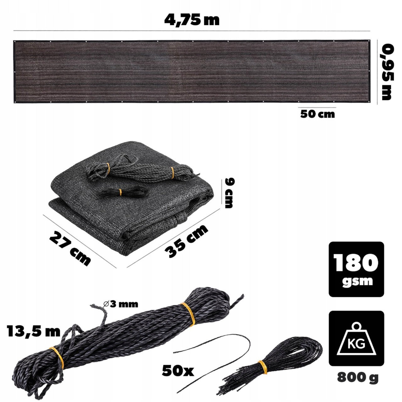 BALCONY COVER 0,9x5m SHADING MAT 180g BALCONY TERRACE FENCE BLACK UV Manufacturer code K16343