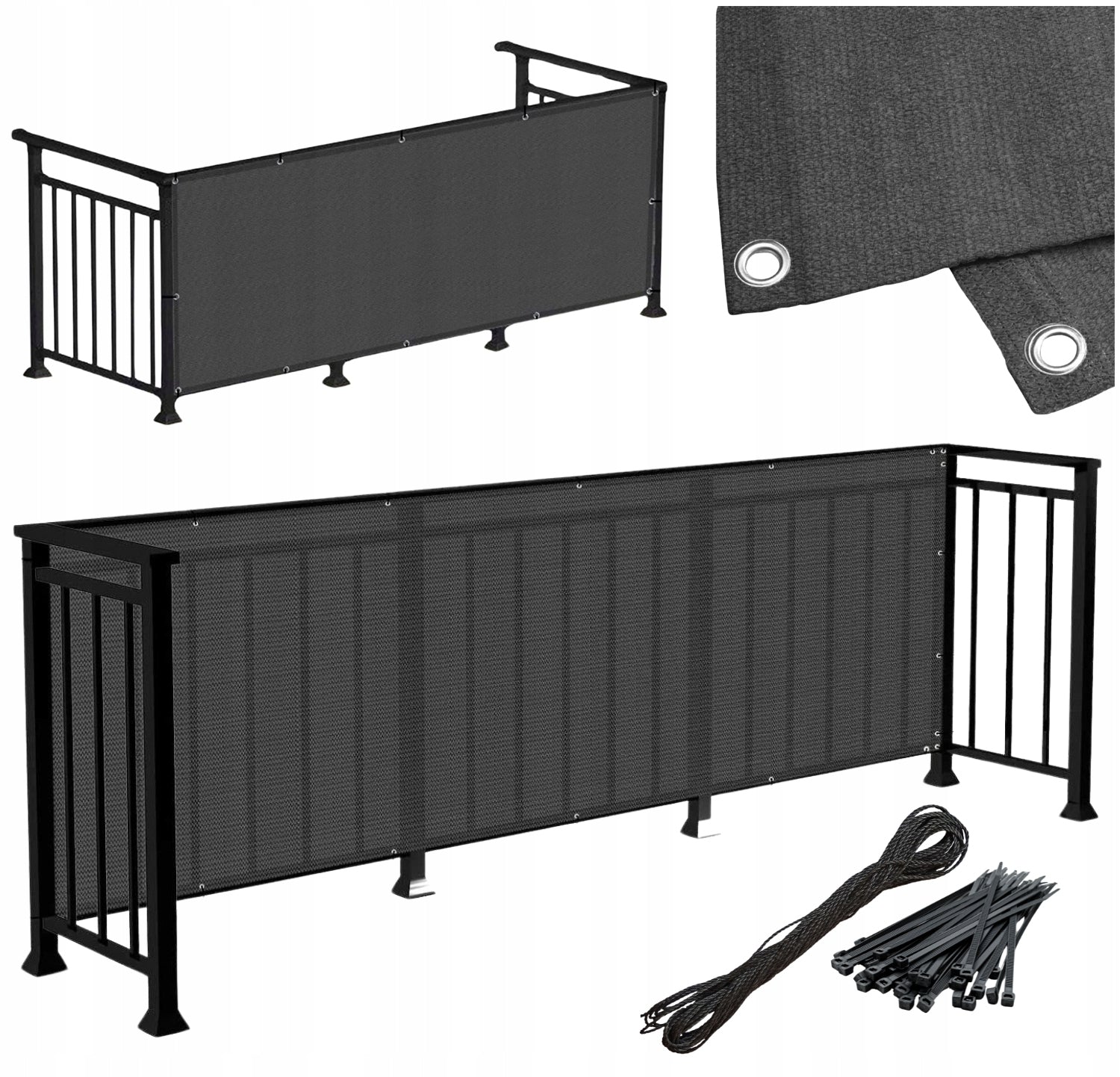 BALCONY COVER 95% GRAPHITE 1x6m UV+ SUN BALCONY MAT