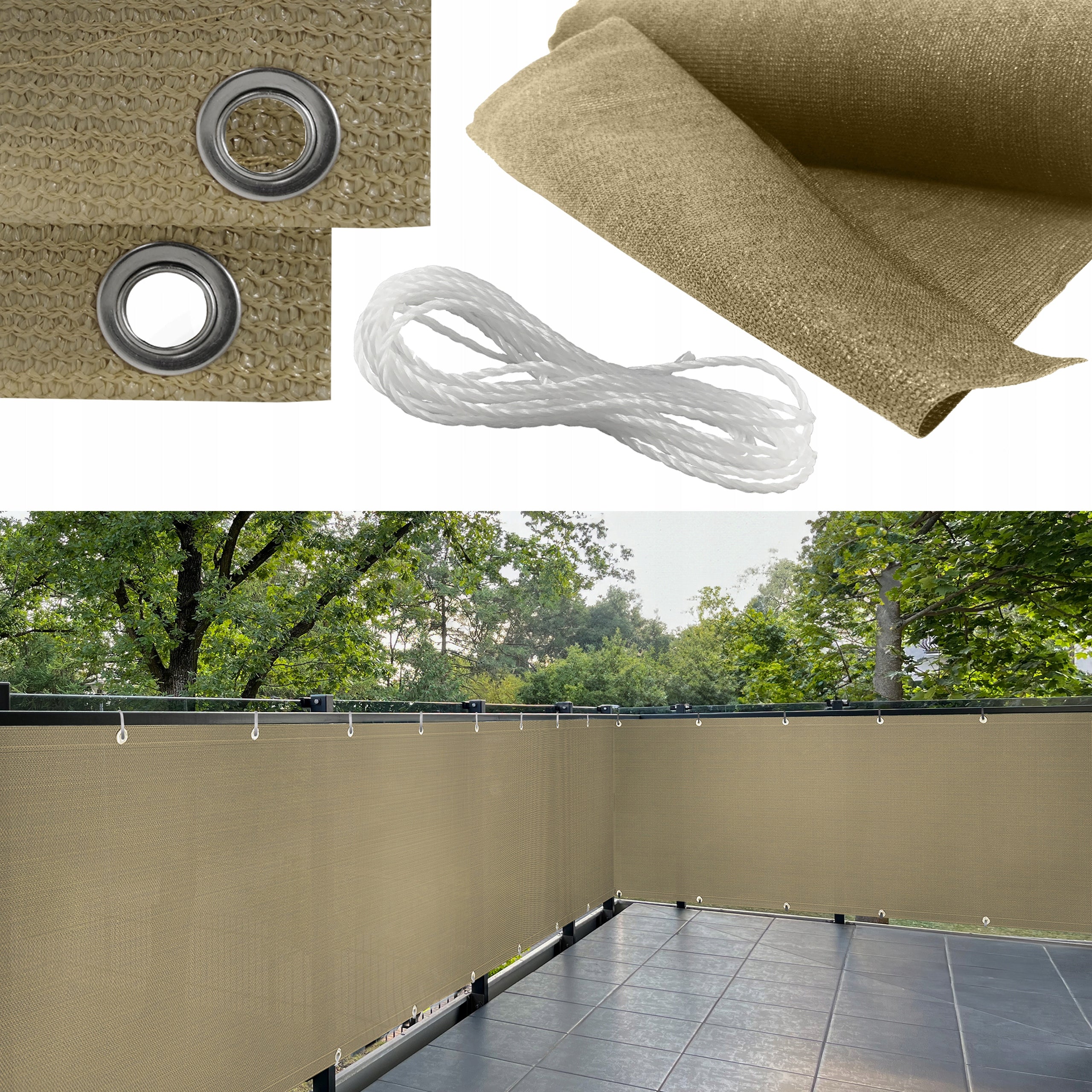 BALCONY COVER FOR BALCONY TERRACE FENCE MASKING MAT 95% 1x5M BEIGE