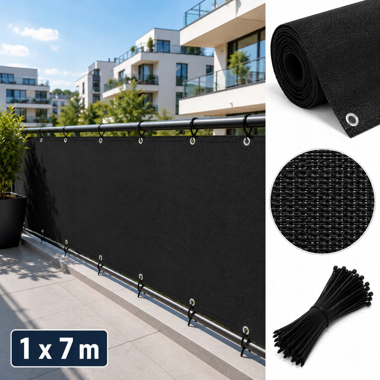 BALCONY MAT COVER 1x7m FOR BALCONY MASKING TERRACE 95% SHADING Manufacturer code OSŁONA 1x7