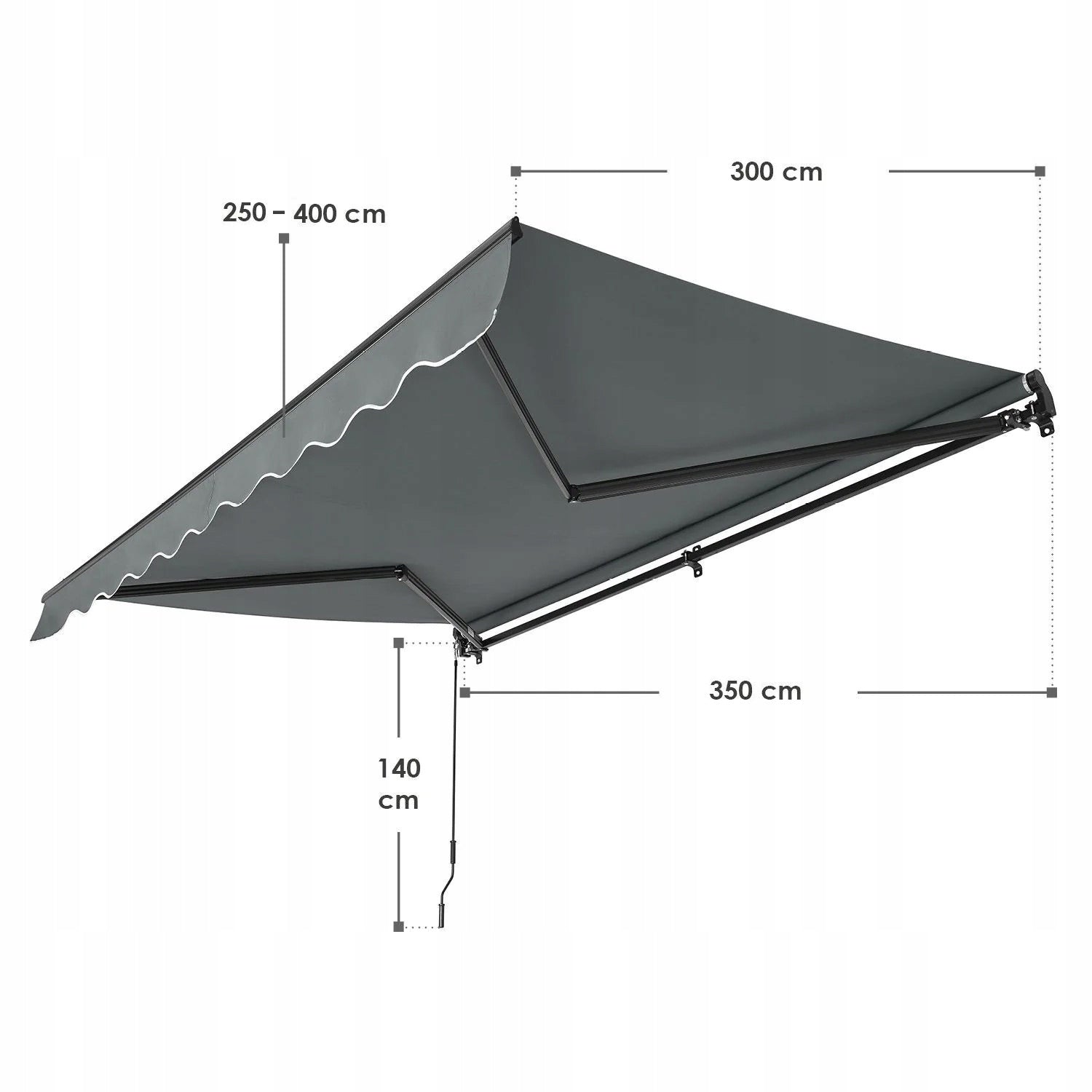 BALCONY TERRACE AWNING 350x300 CM FOLDING UV40+ ANTHRACITE + CRANK Length 350 cm