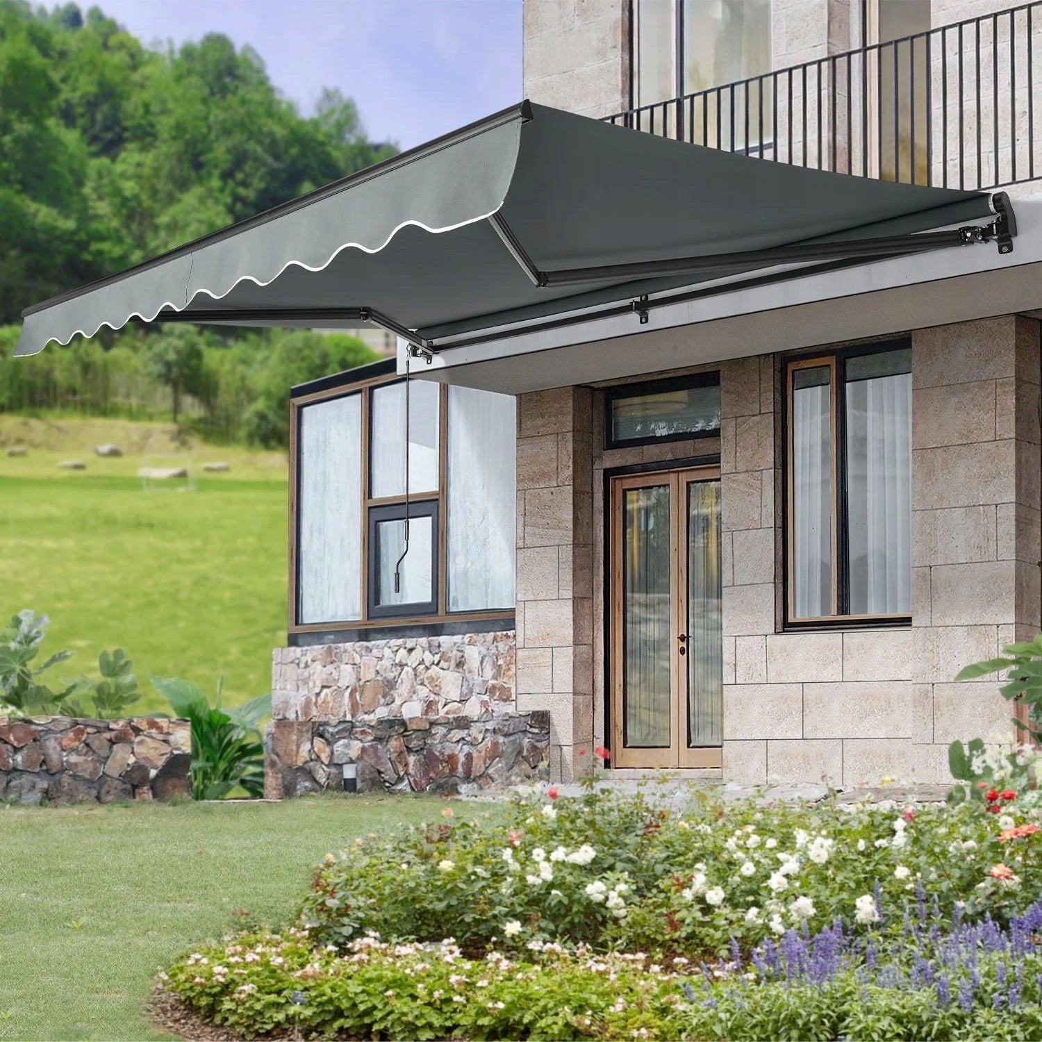 BALCONY TERRACE AWNING 350x300 CM FOLDING UV40+ ANTHRACITE + CRANK Packaging status original
