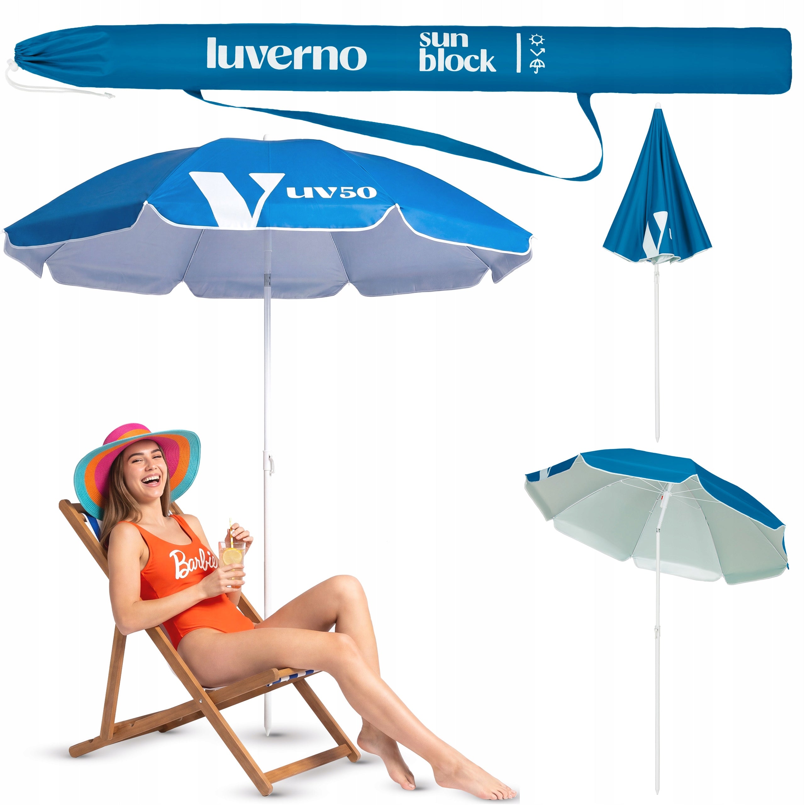 BALCONY UMBRELLA FOLDING BROKEN 180CM UV50 FOR BEACH TERRACE LUVERNO