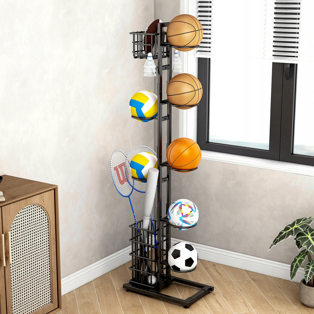 BALL RACK STORAGE ORGANIZER RACK FOR 7 BALLS WITH BASKET HANGER EAN (GTIN) 5906333015955