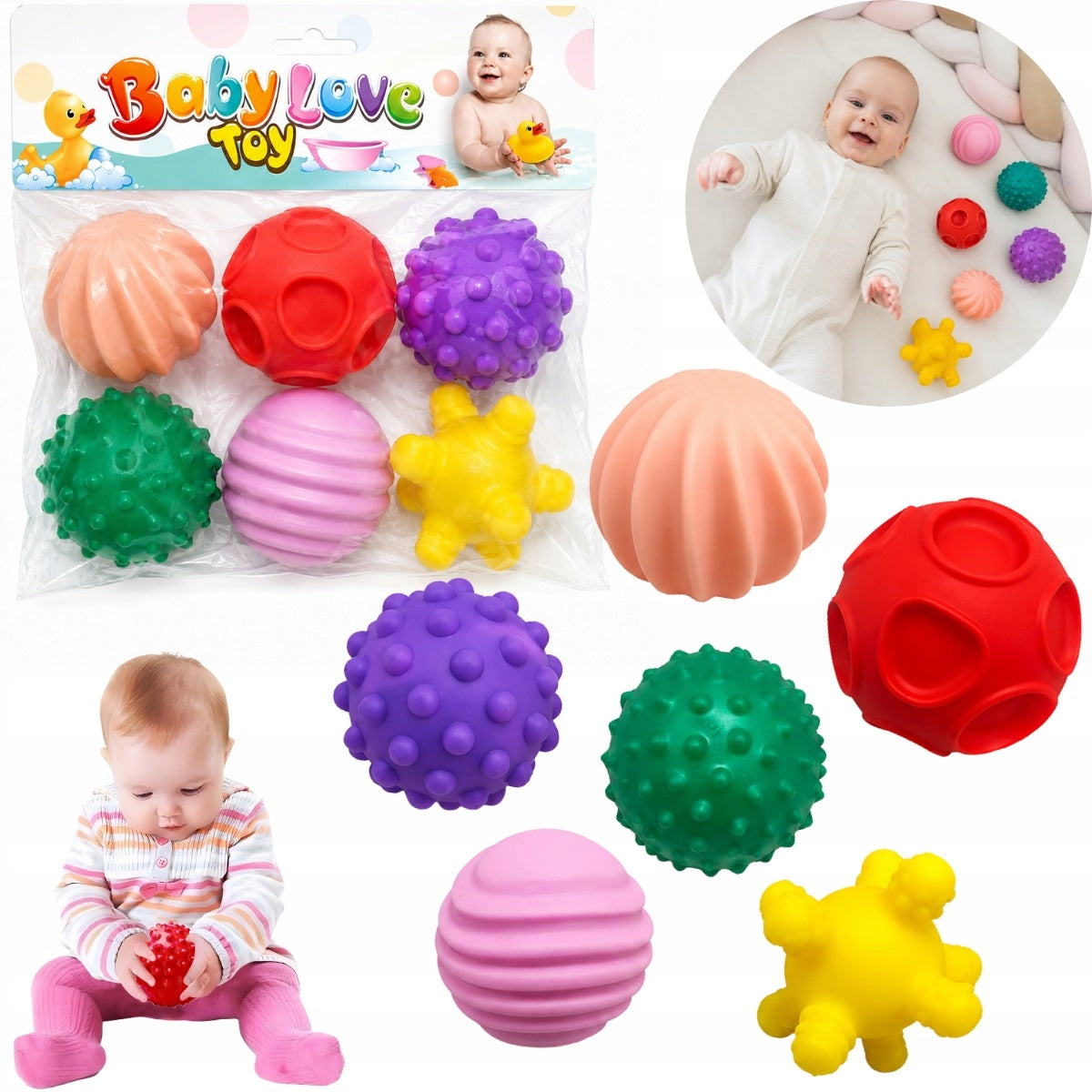 BALLS SENSORY SQUEAKERS MASSAGE BALLS TEETHERS 6 PCS