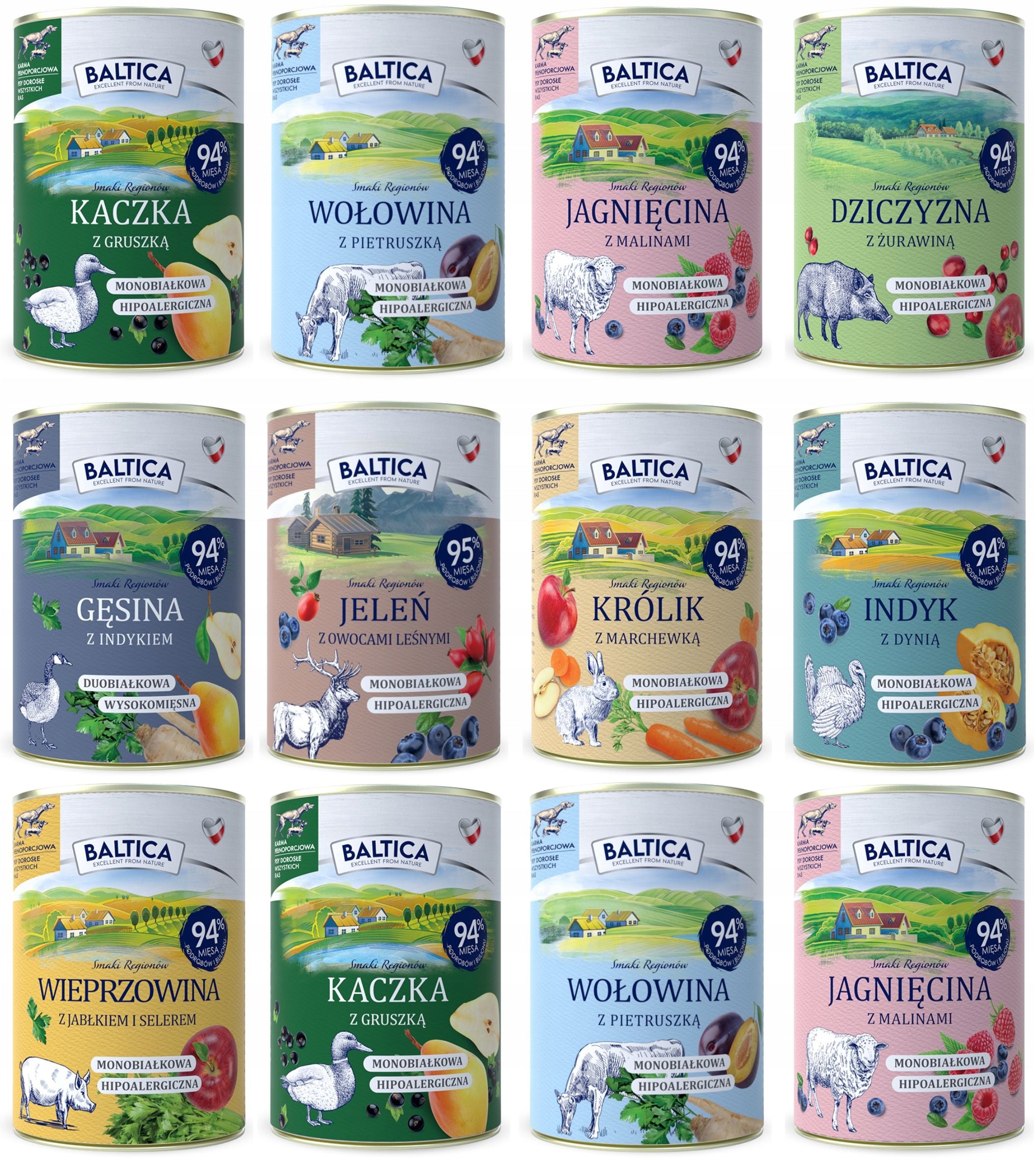 BALTICA wet dog food 12x400g mix of flavors without grains
