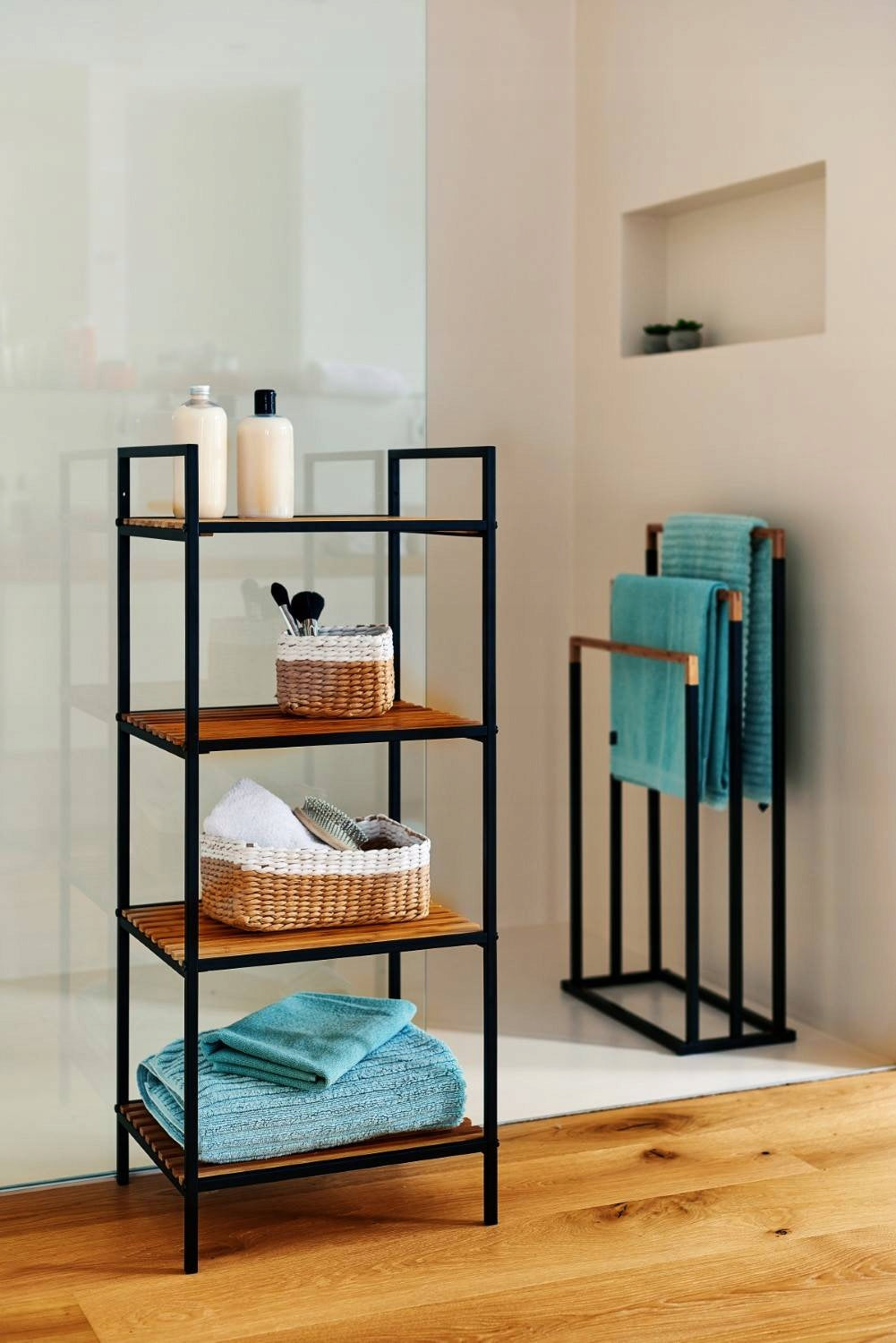 BAMBOO BATHROOM SHELVING UNIT with shelves 4 LEVELS ZELLER practical 95 cm Furniture depth 39 cm