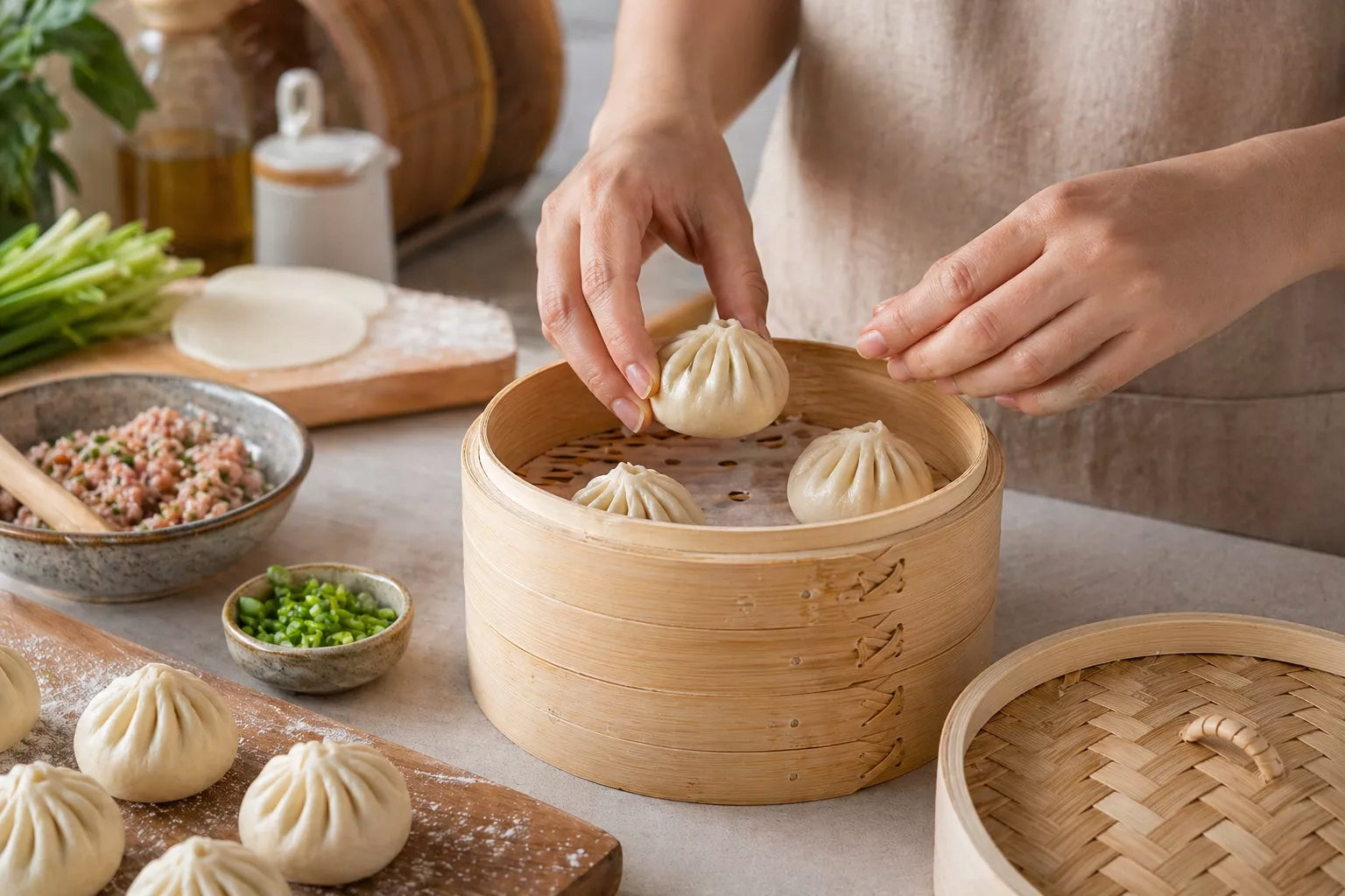 BAMBOO STEAMER 20CM (8") – STEAMING, NATURAL MATERIAL Capacity 2 l