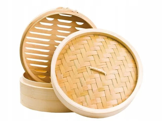 BAMBOO STEAMER 25CM (10") – NATURAL, TWO-LEVEL, FOR VEGETABLES