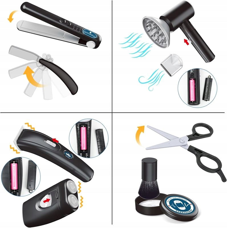 BARBER HAIRDRESSER SET HAIRDRYER BATTERY OPERATED SMALL HAIRDRESSER Gender boys girls