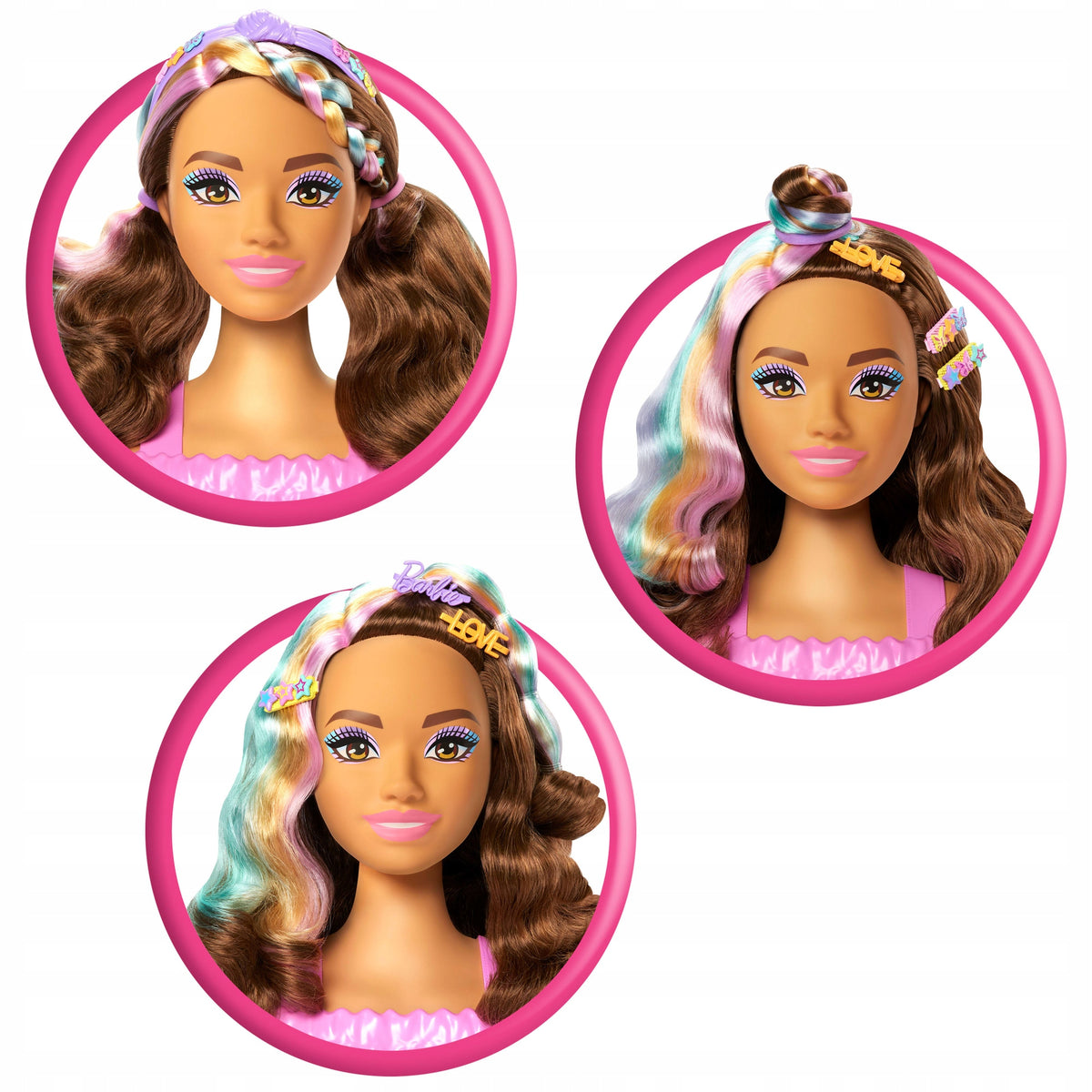 BARBIE DOLL HEAD FOR COMBING HAIRSTYLES BROWN HAIR COLOR REVEAL Manufacturer code JFG82