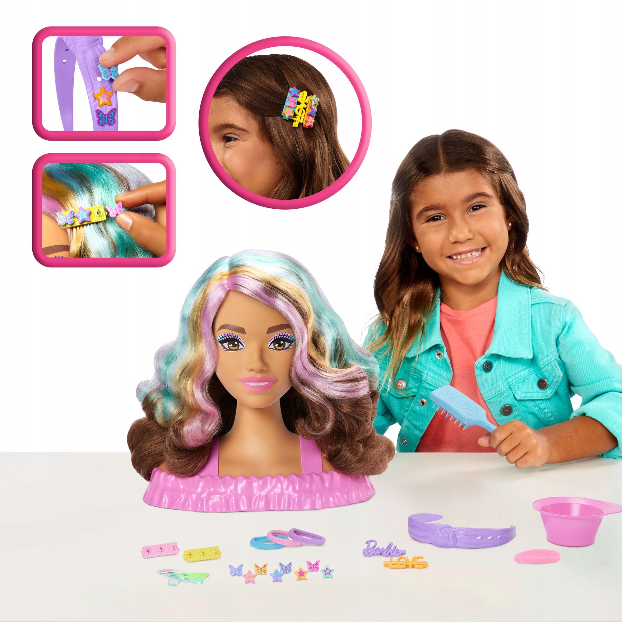 BARBIE DOLL HEAD FOR COMBING HAIRSTYLES BROWN HAIR COLOR REVEAL Packaging status original